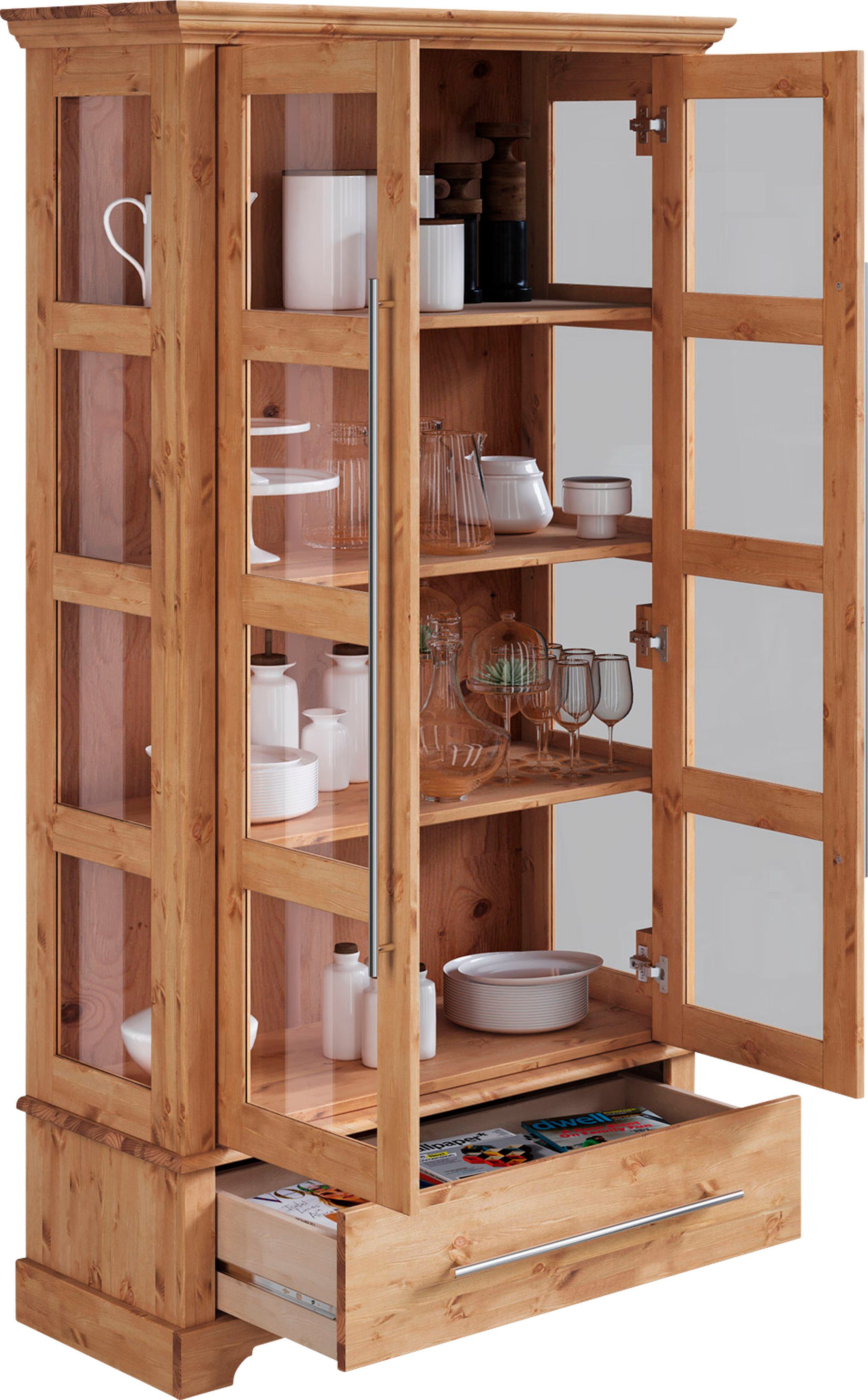 Home affaire Vitrinekast Meliss Hoogte 169 cm, breedte 94 cm, 2-deurs, massief grenen, FSC®