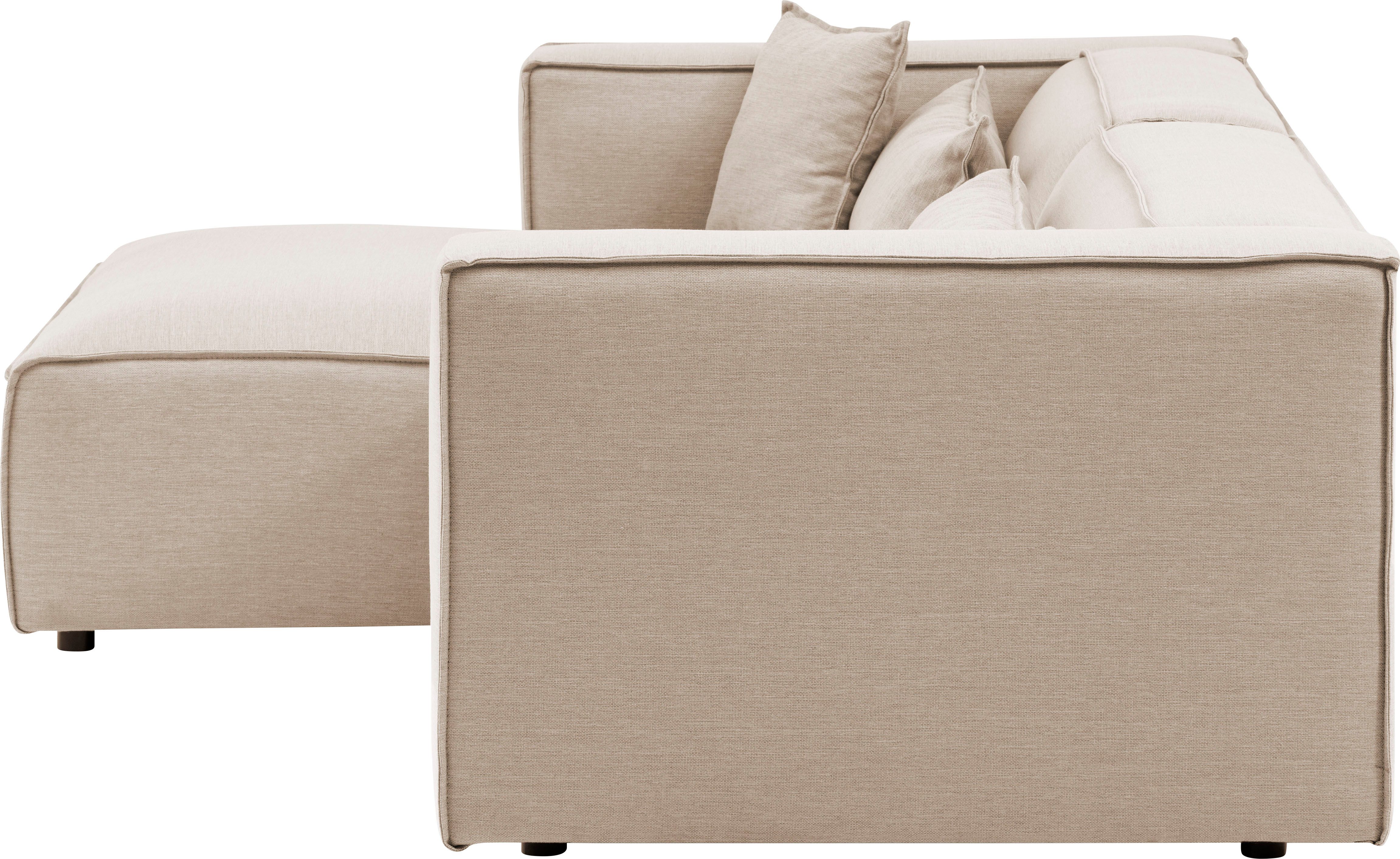 LeGer Home by Lena Gercke Hoekbank PIARA met biesnaad in cord of linnenlook, moderne bank in L-vorm keuze ottomaan rechts/links, zwarte voeten, comfortabel zitcomfort