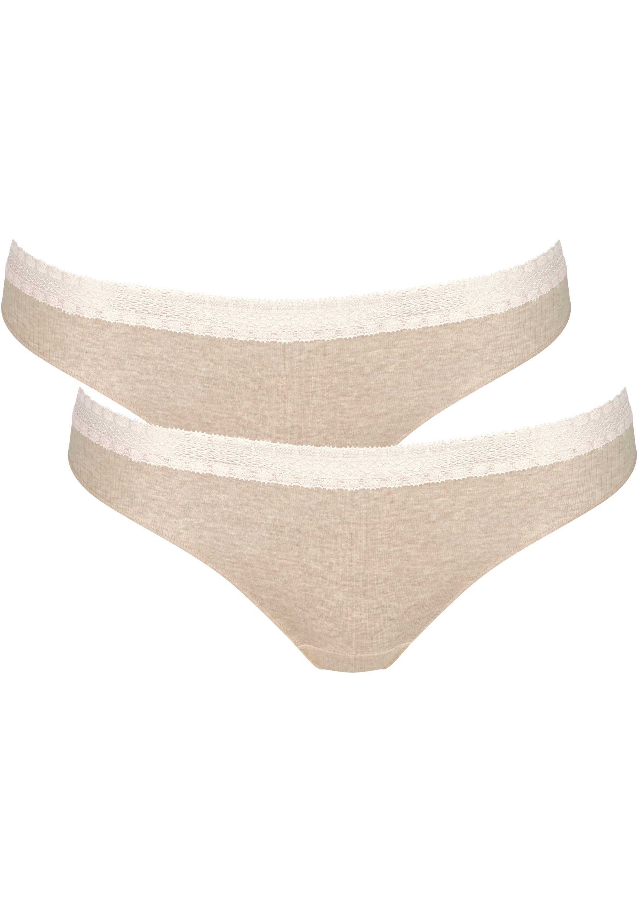 Sloggi Slip GO Ribbed R Brazil C2P zachte ribstof met kantafwerking (2 stuks, Set van 2) dames slips maat M grijs
