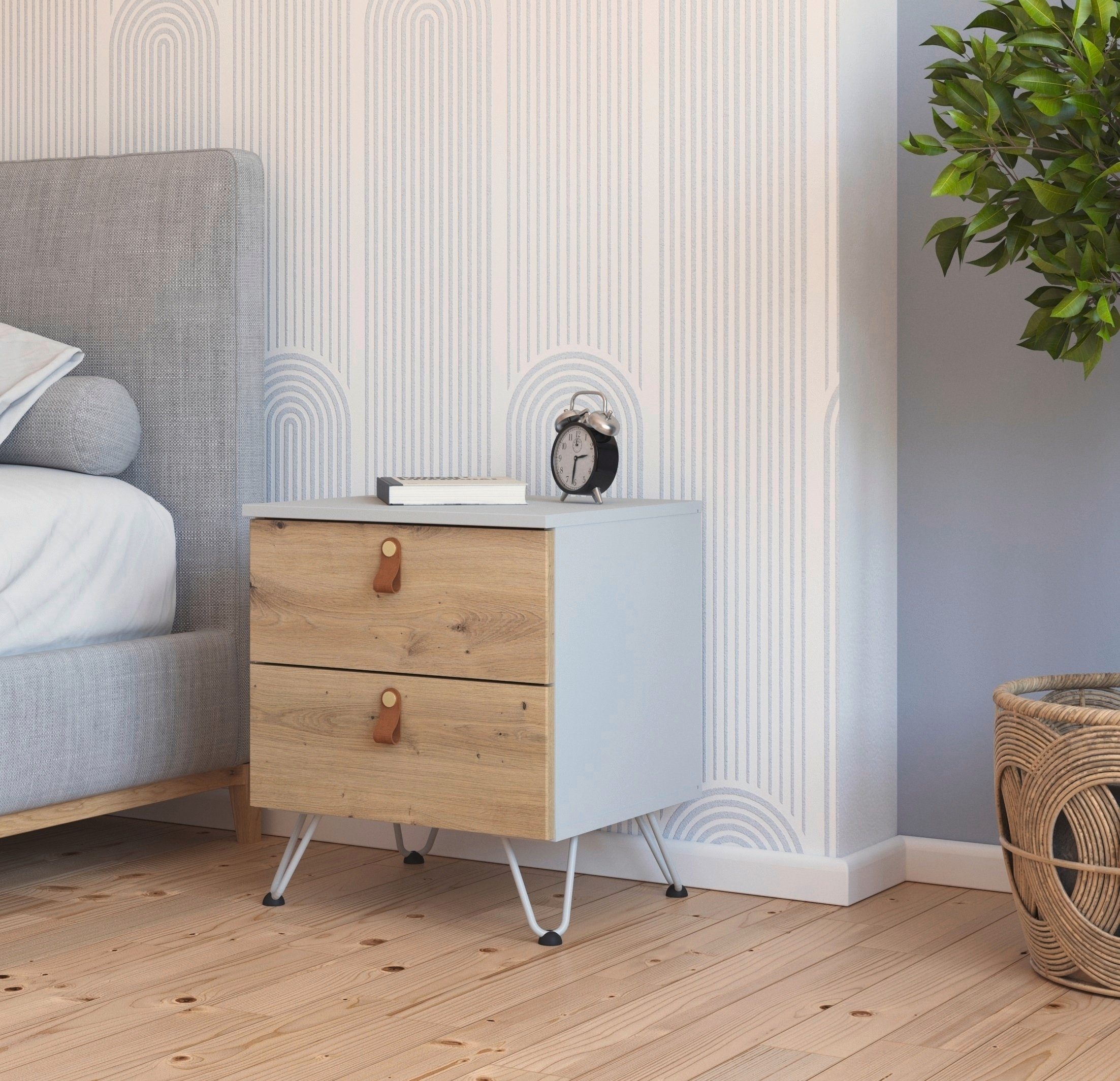 rauch Nachtkastje Homey by Aditio met greeplussen van leer, 2 laden met soft-closefunctie