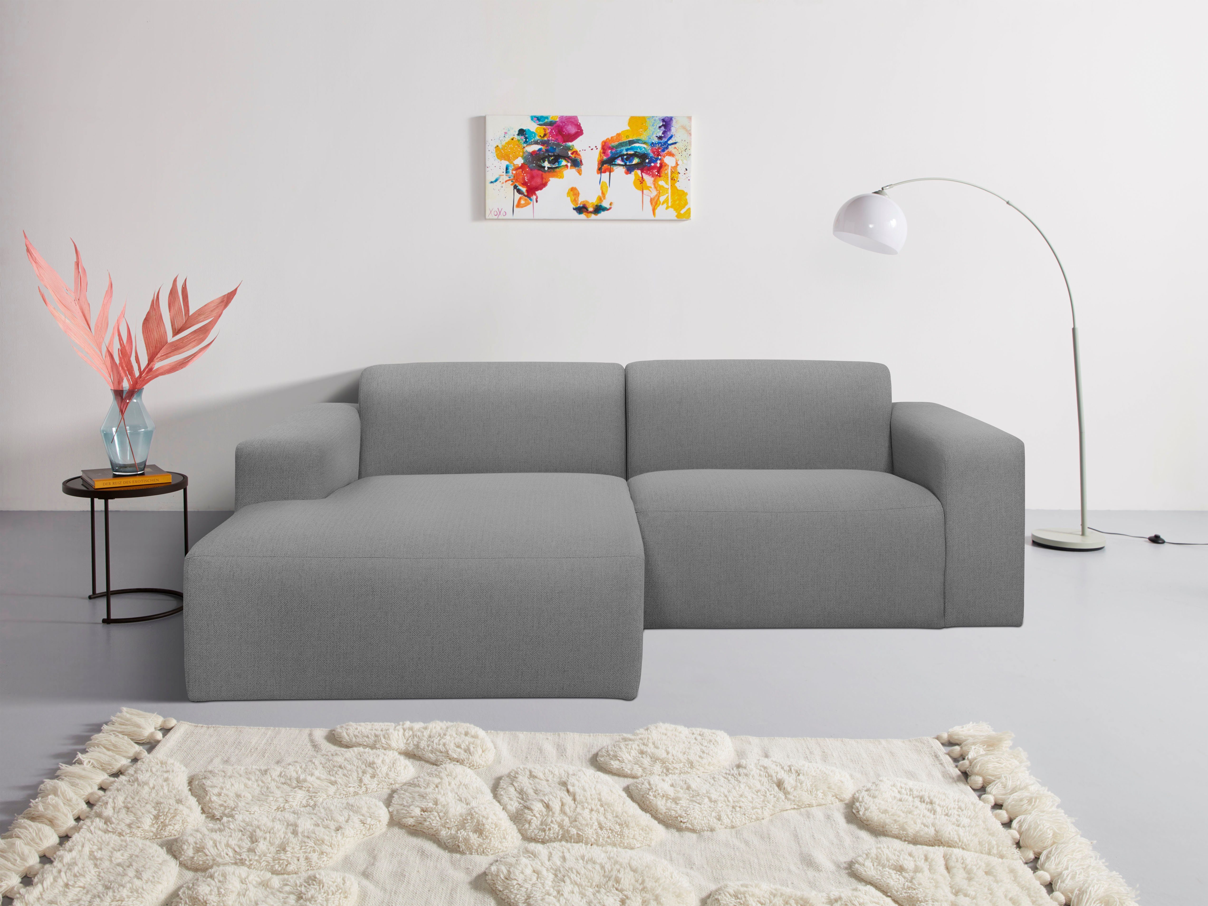 INOSIGN Hoekbank Koa, 228 cm, L-vorm, modulair bankstel, webstof, cord grijs, hoekbanken, Recamiere links
