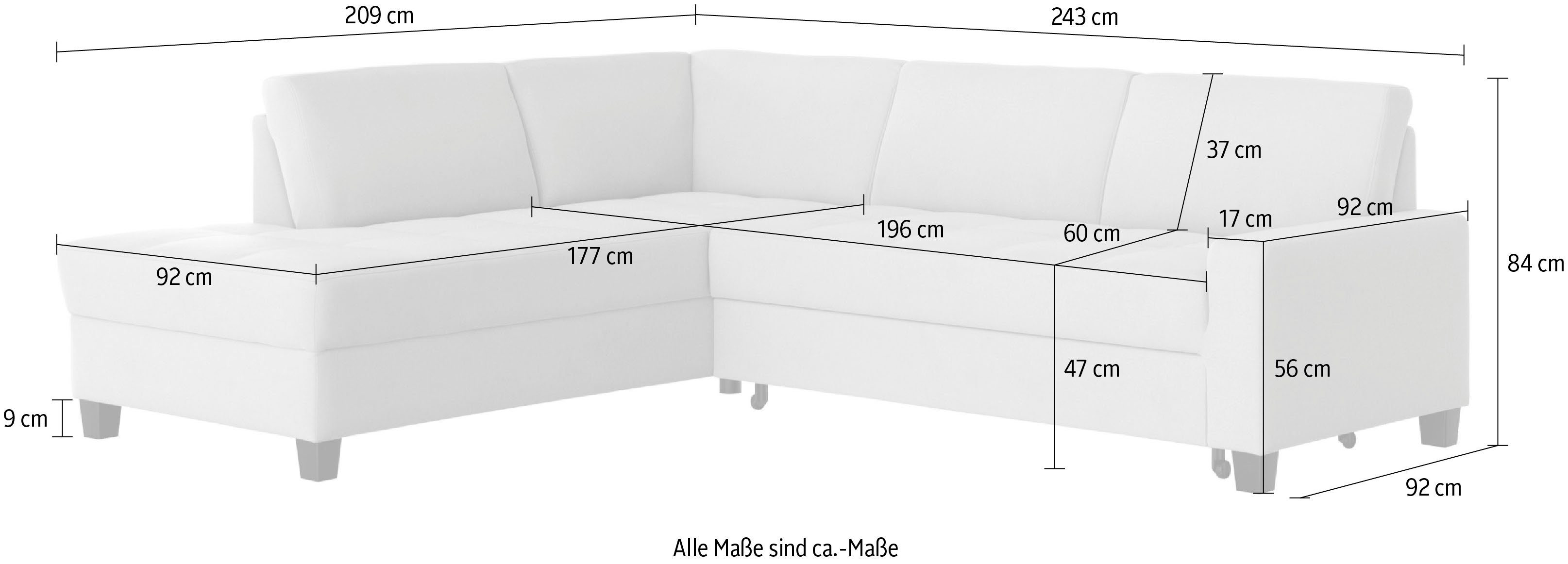 DOMO collection Hoekbank Florentina tijdloos en elegant, zitnaden als designelement, L-vorm keuze met slaapfunctie, met contrastnaad, comfortabele zithoogte 47 cm