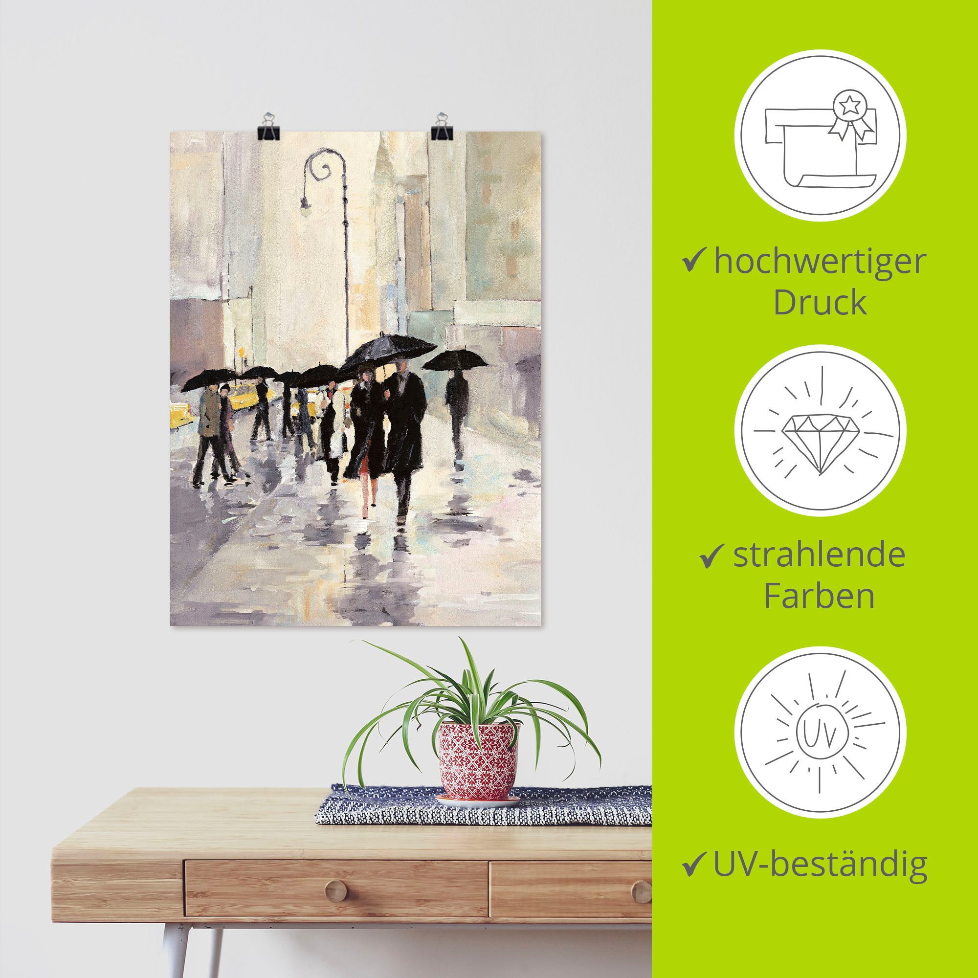 Artland Artprint Stad in de regen als artprint op linnen, poster in verschillende formaten maten