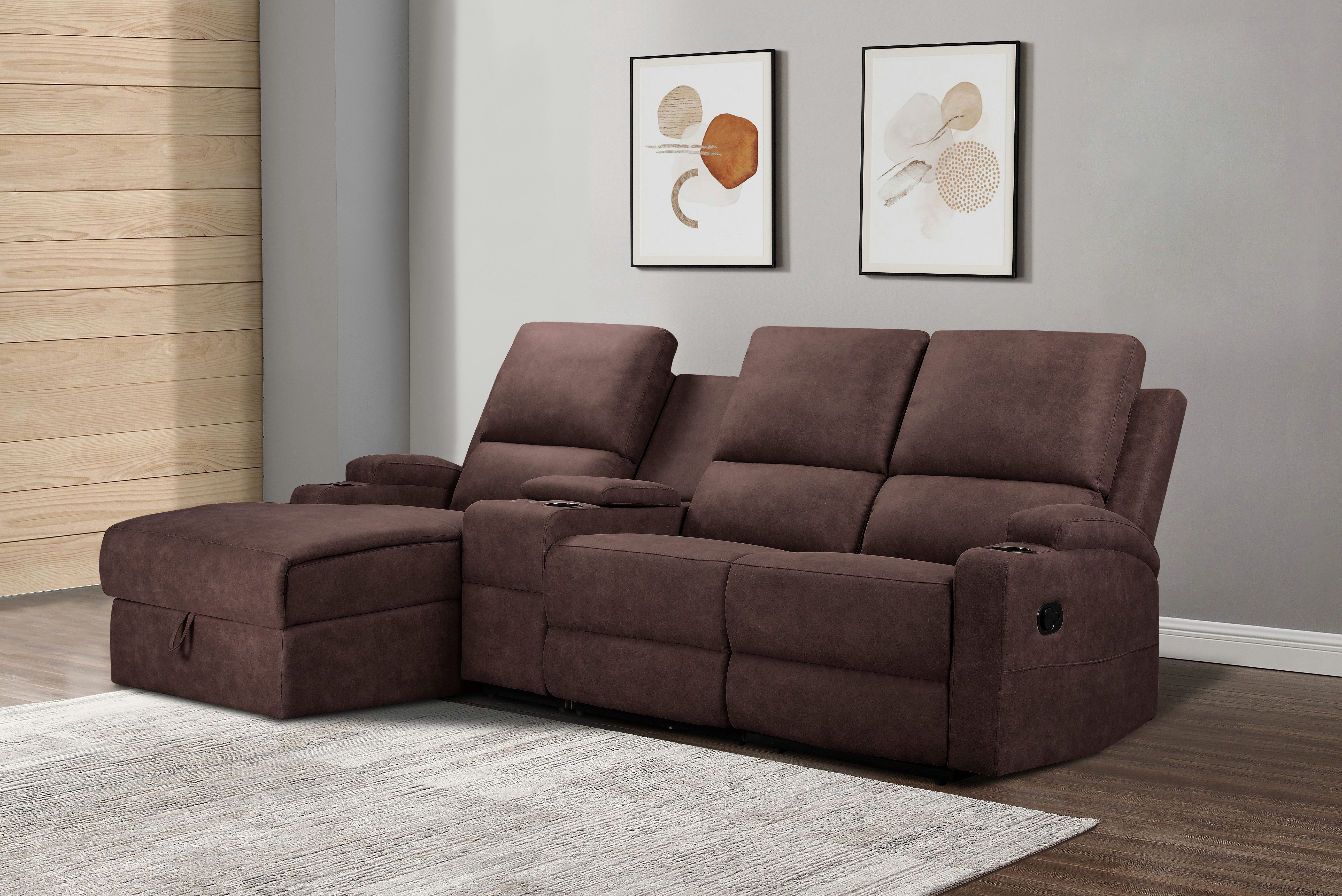 Home affaire Hoekbank Napori multimediabank, 3 bioscoopstoelen XXL, L-model, Bioscoopbank met relaxfunctie, bekerhouder, opbergvak en opbergbox
