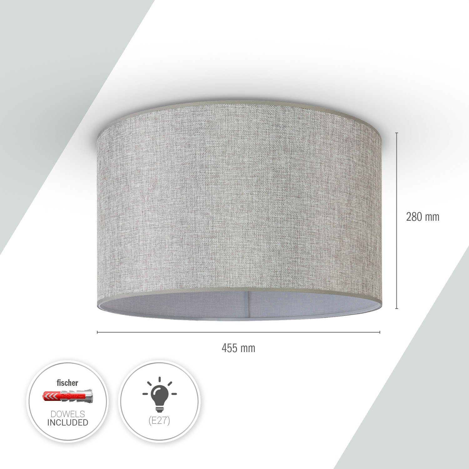 Paco Home Plafondlamp HUGO CANVAS UNI COLOR Eetkamer stofscherm effen linnen Scandinavisch plafondlamp