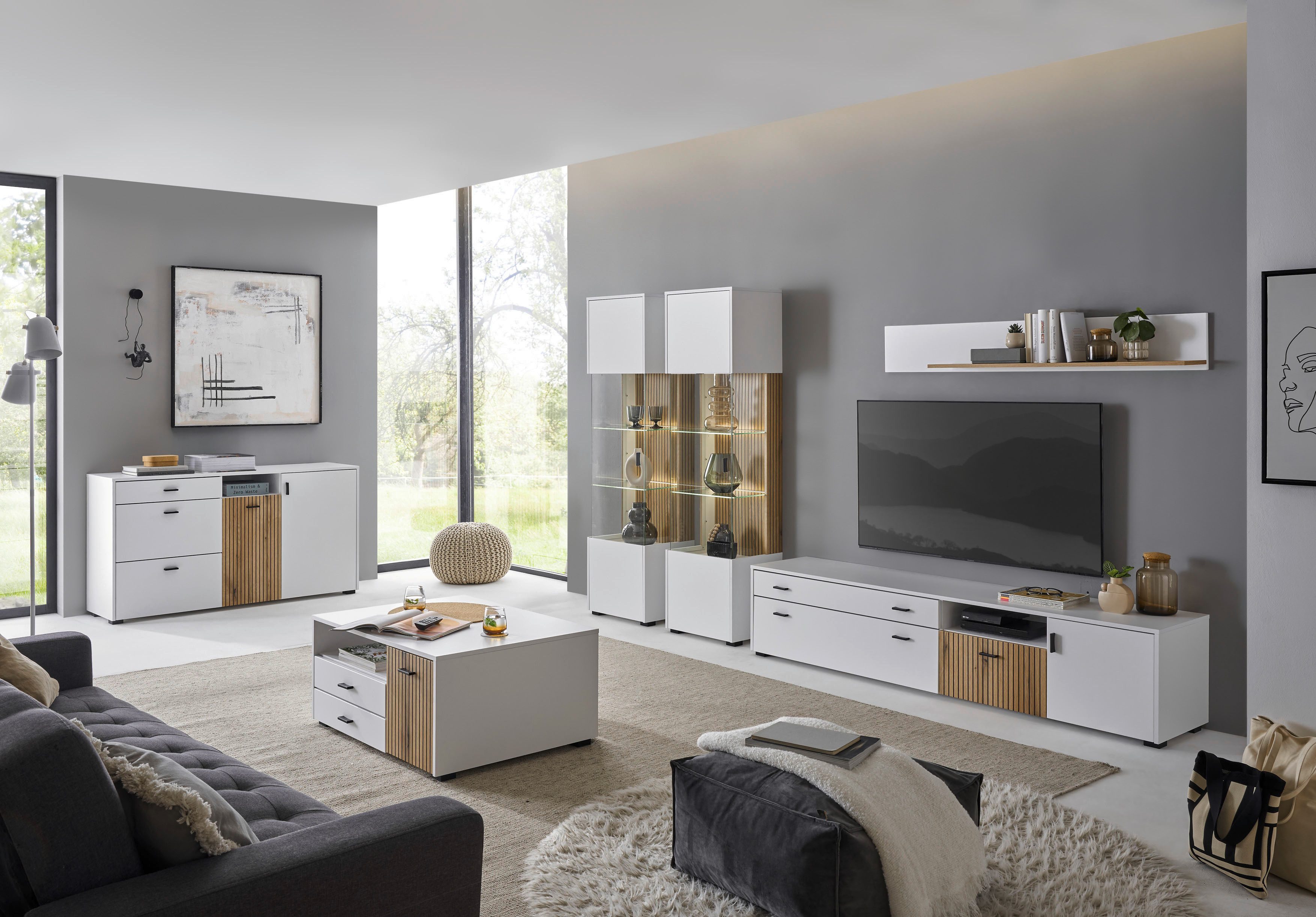 INOSIGN Vitrinekast Hudson in moderne trendkleur, handgrepen van metaal (zwart), hoogte 180 cm