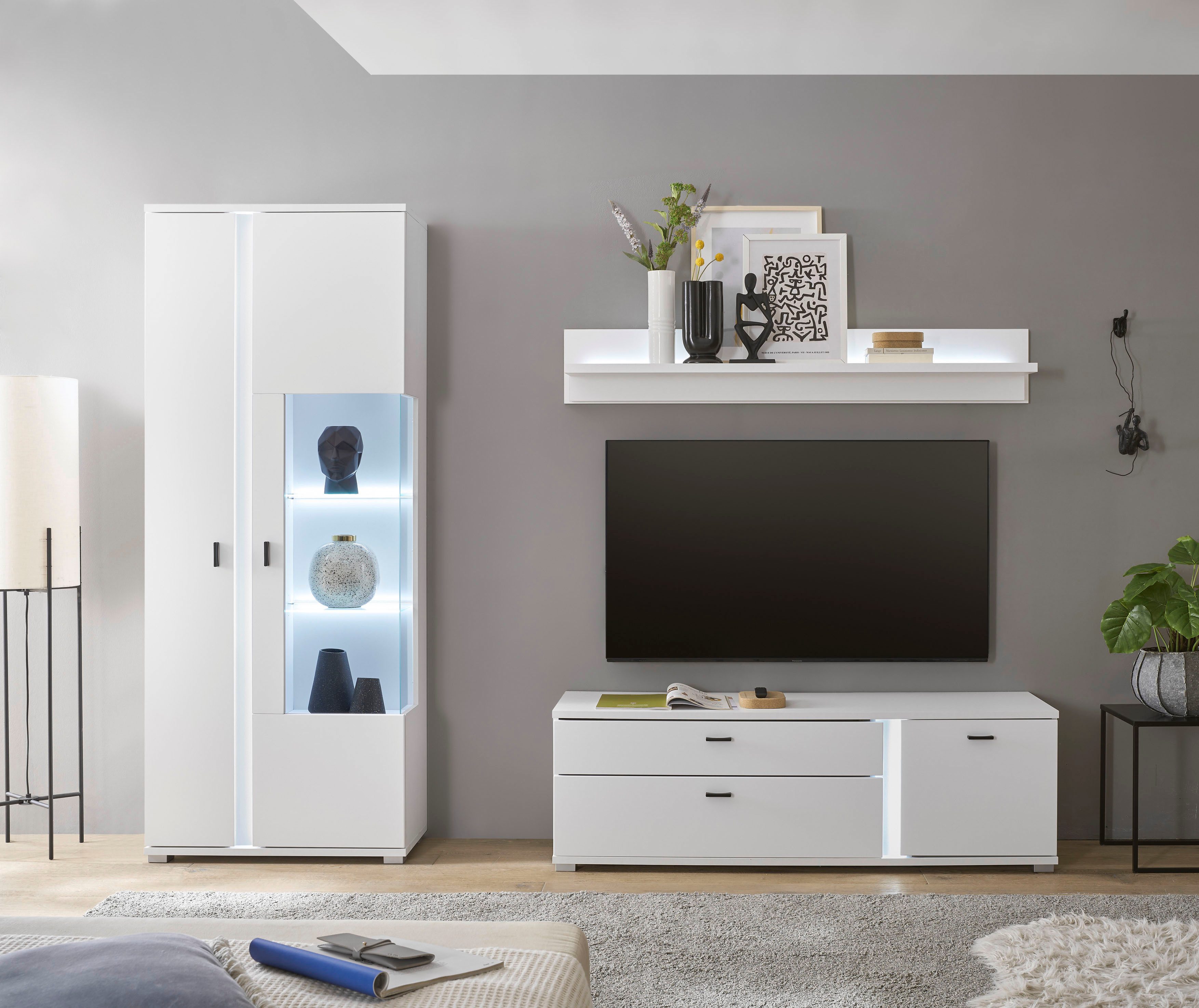 INOSIGN Wandmeubel Long Island in moderne trendkleur, inclusief verticale verlichting, breedte 240 cm (set, 3-delig)
