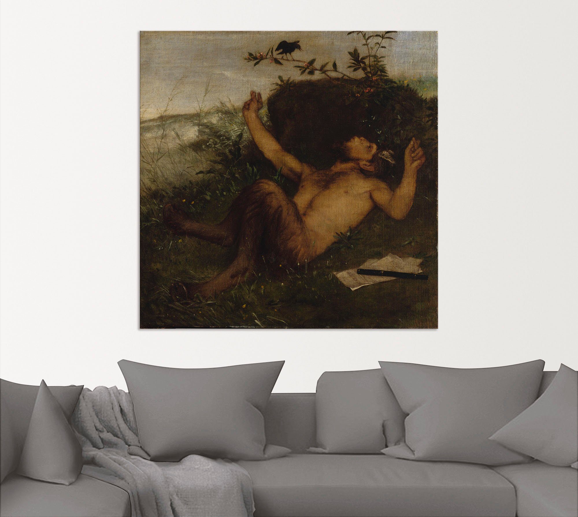 Artland Artprint Faun, fluit naar een merel. Ca. 1864x65 als artprint van aluminium, artprint op linnen, muursticker of poster in verschillende maten