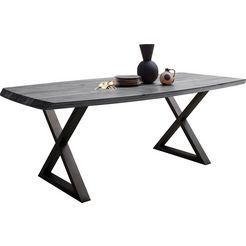 mca living eettafel tiberias massief houten tafel in bootmodel met zwitserse rand, belastbaar tot 100 kg grijs