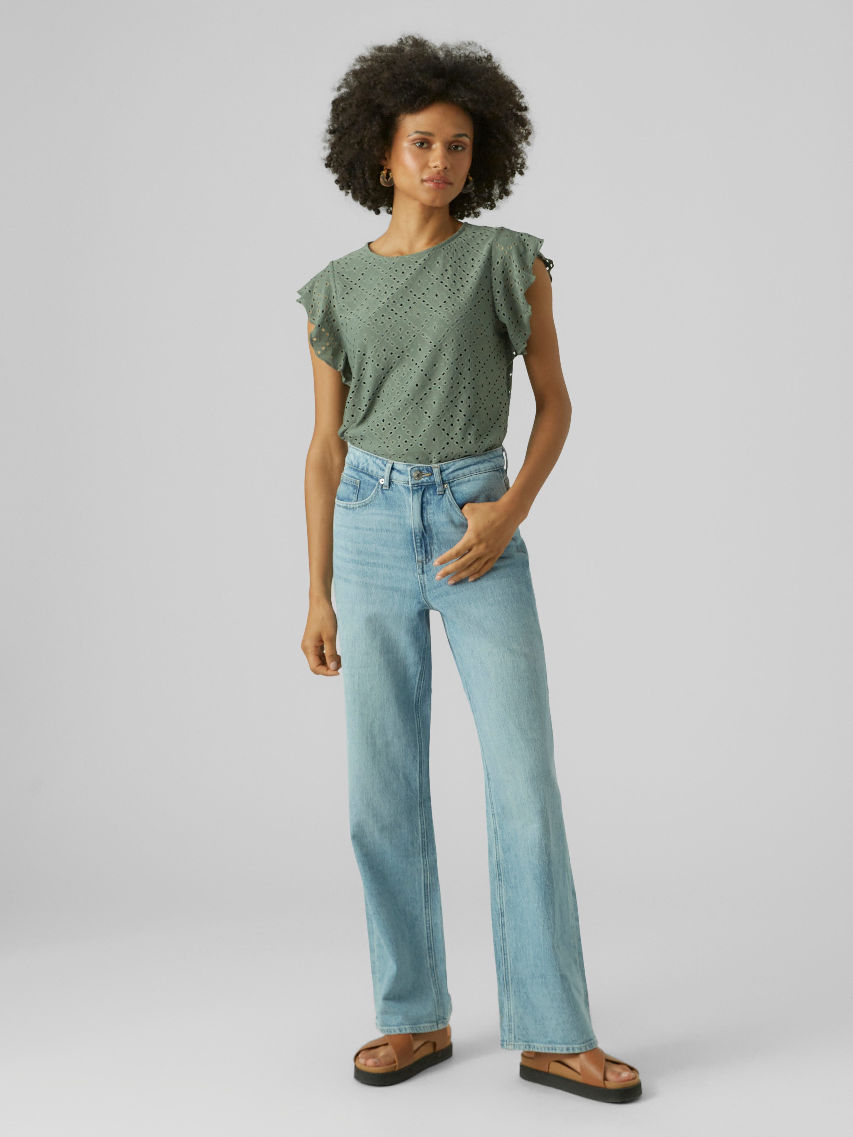Vero Moda Shirt met ronde hals VMTASSA SL FRILL TOP NOOS