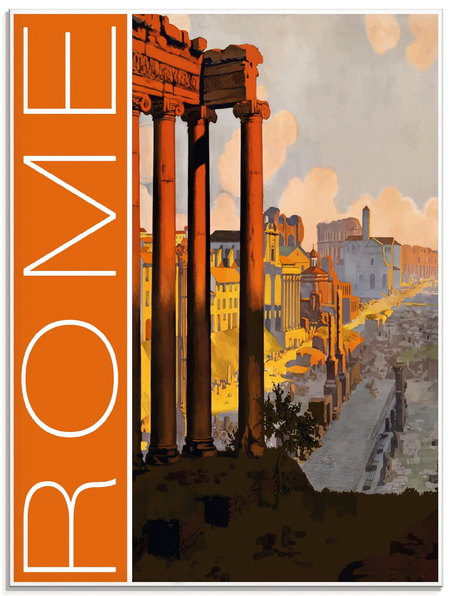 Artland Print op glas Rome Vintage reisaffiche (1 stuk)