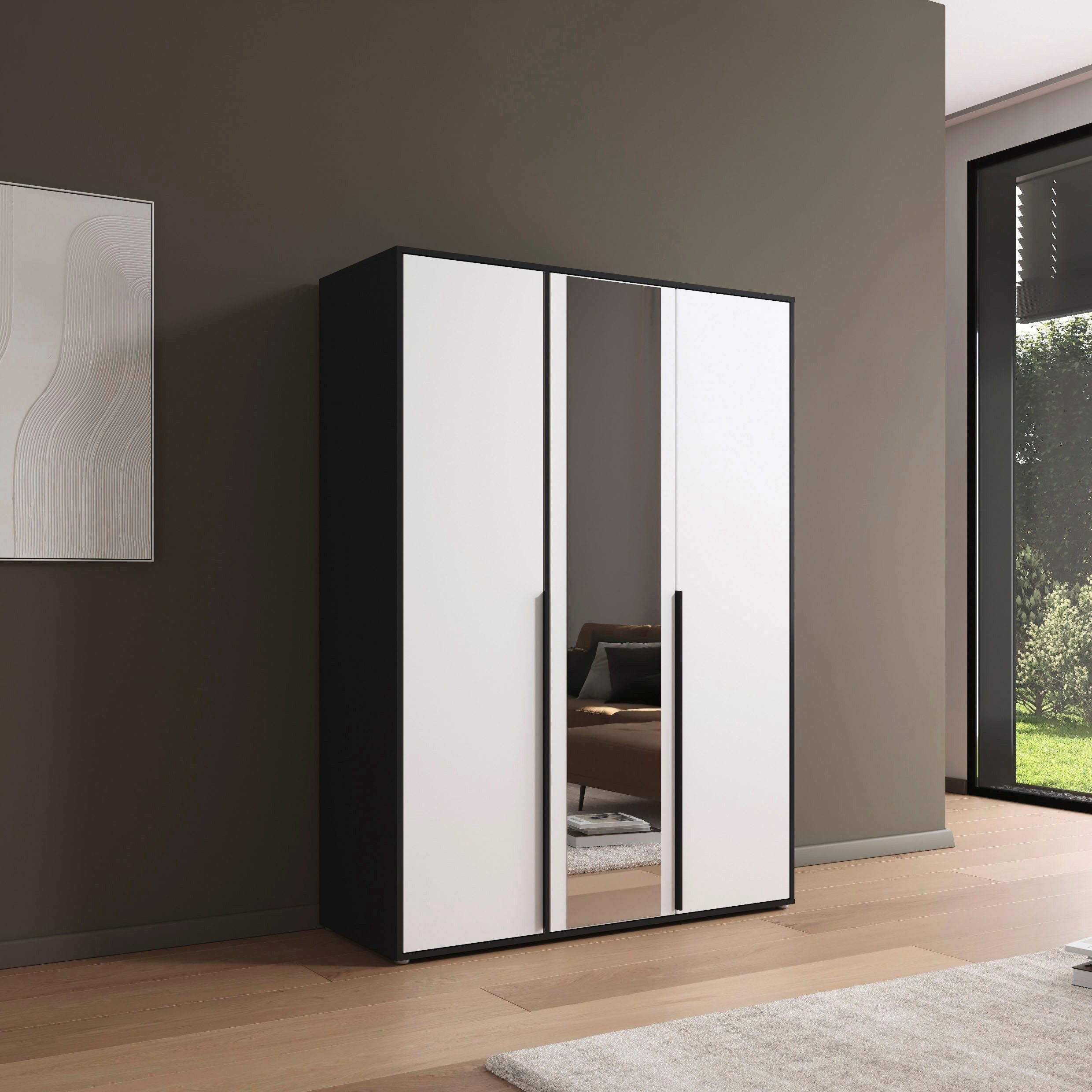 rauch Draaideurkast Kledingkast Kast Garderobe Wasmand NAGATA met Spiegel und modernen stangengriffen in graumetallic topseller made in germany