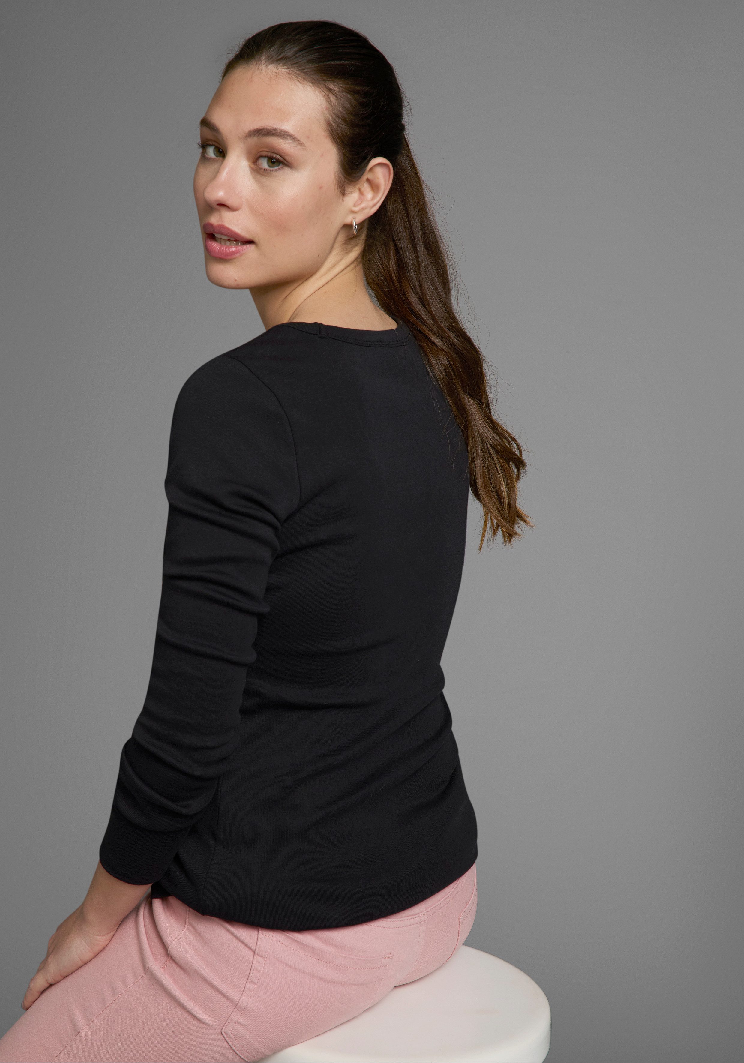 Flashlights Shirt met lange mouwen zeer figuurvolgende snit, ronde hals, van 100% katoen (set, 2-delig)