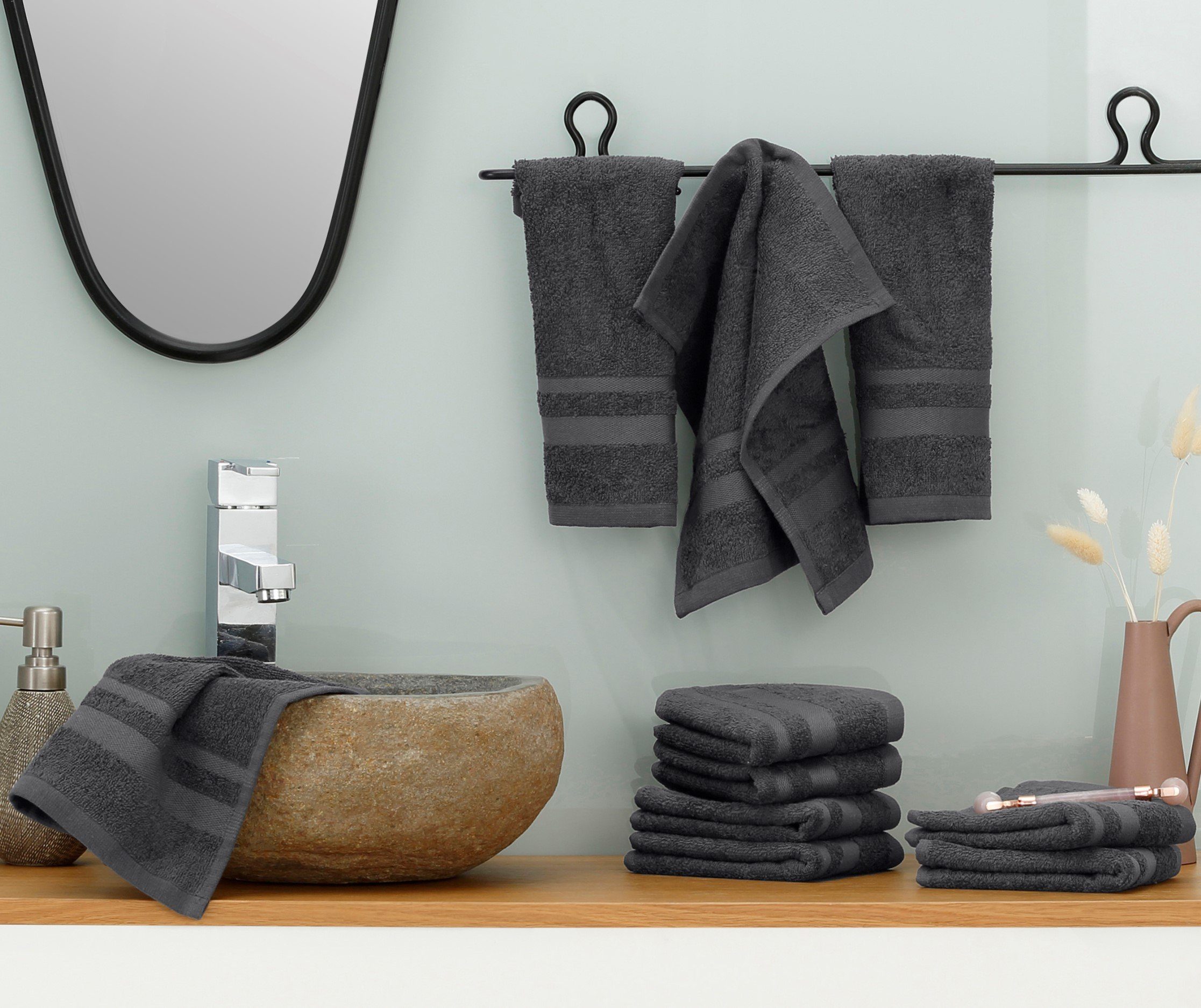 my home Washandje Vanessa Handdoeken met randdessin, 100% katoen, uni, zacht (set, 10-delig)