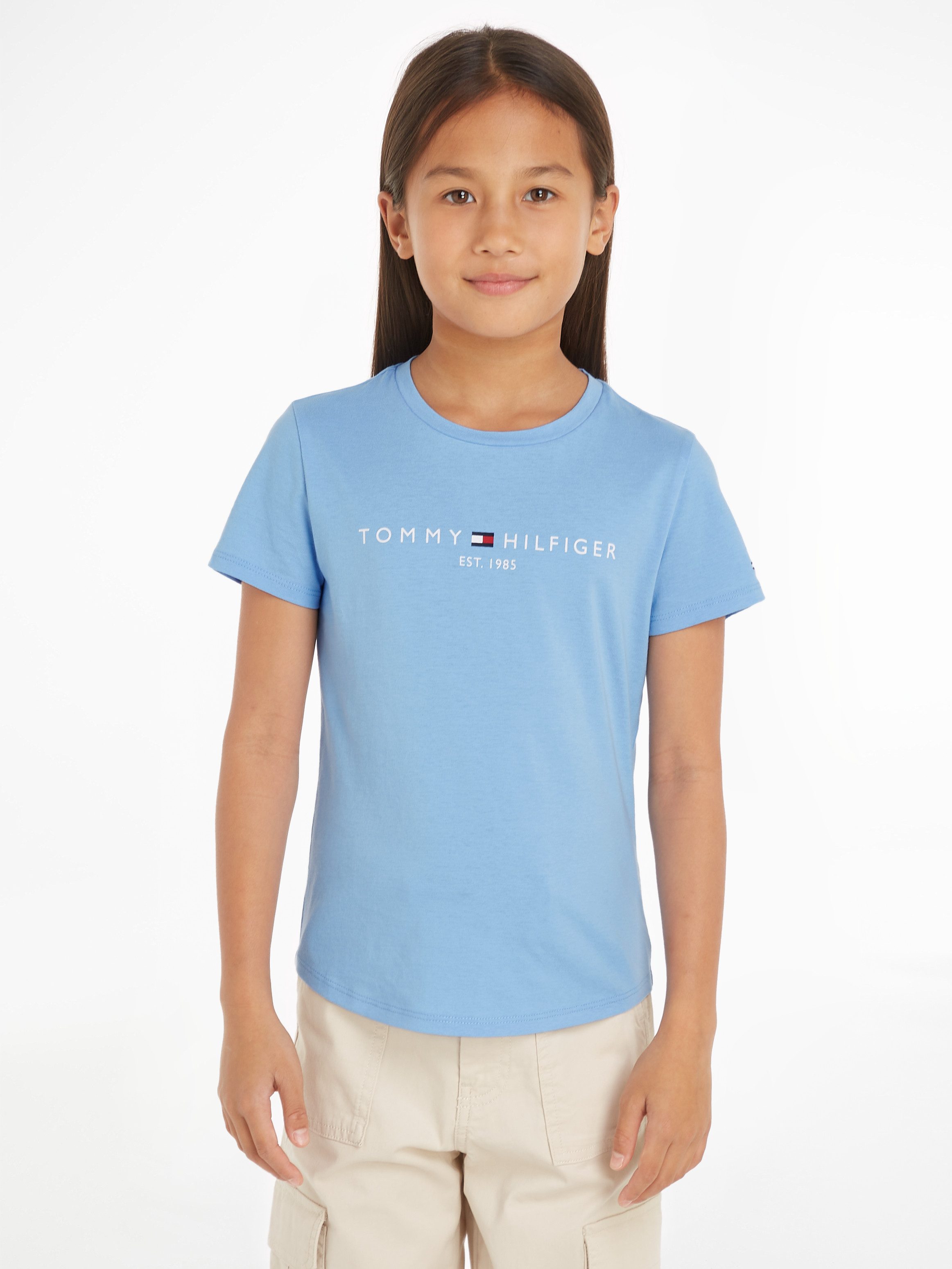 Tommy Hilfiger Shirt met korte mouwen ESSENTIAL TEE S/S met tommy hilfiger merketiket (1-delig) meisjes t-shirts maat 4 (104) blauw