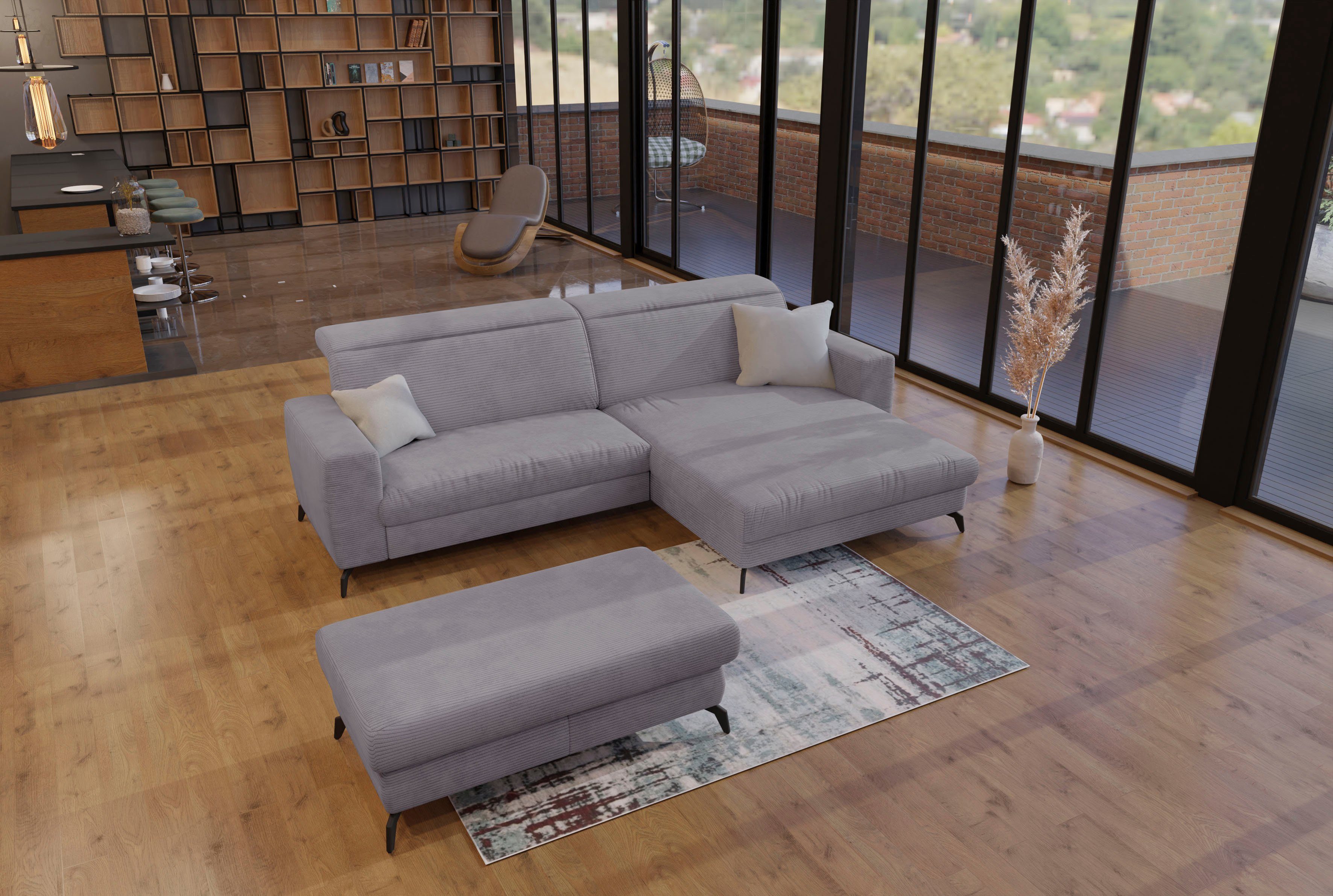 sit&more Hoekbank Bolero L-vorm zilver(kleur), hoekbanken, Met bed-met bedkist-met verstelbare hoofdsteun, mit Bett-mit Bettkasten-mit