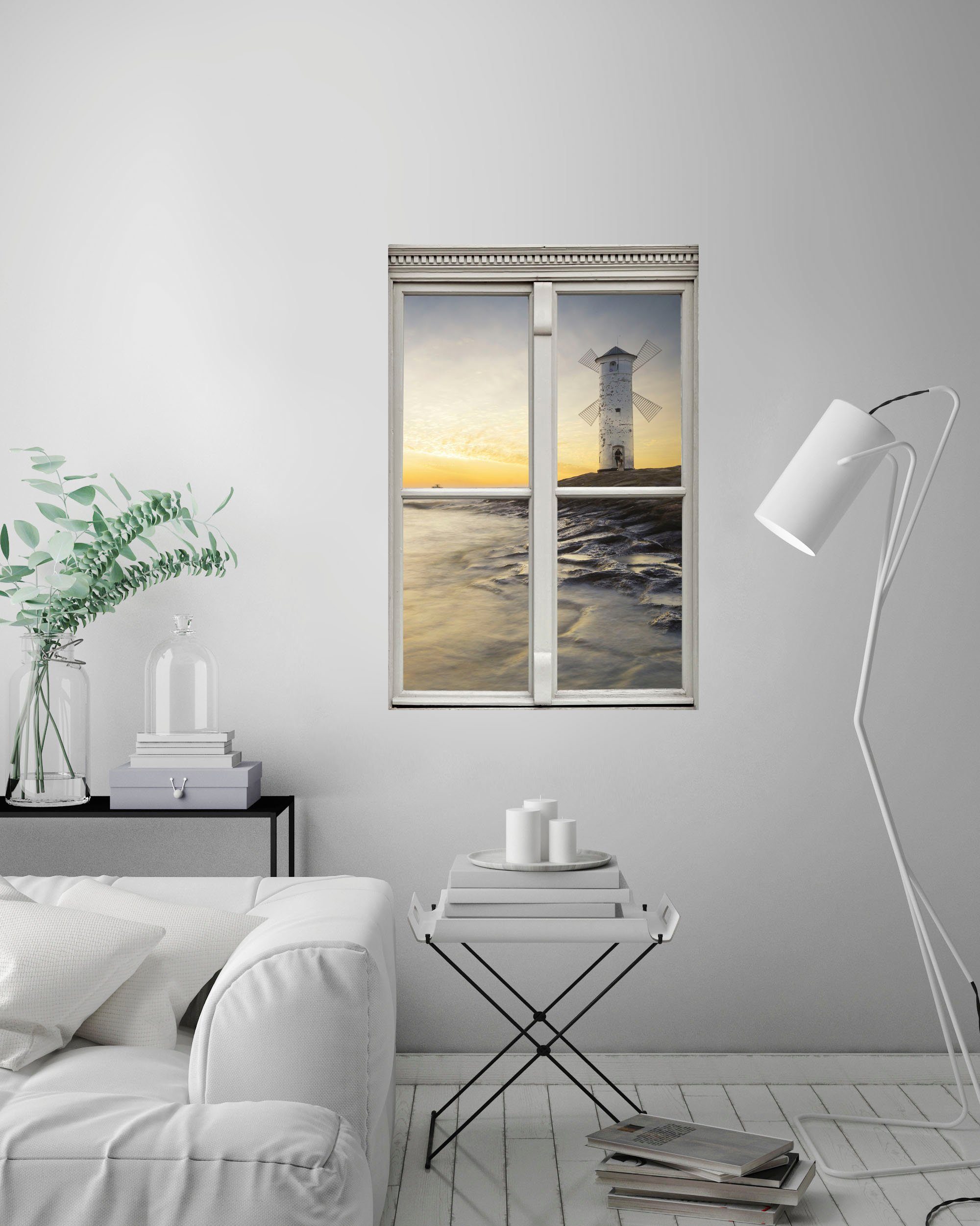 queence Wandfolie Vuurtoren Muursticker, muurdecoratie, zelfklevend, 3D, raam