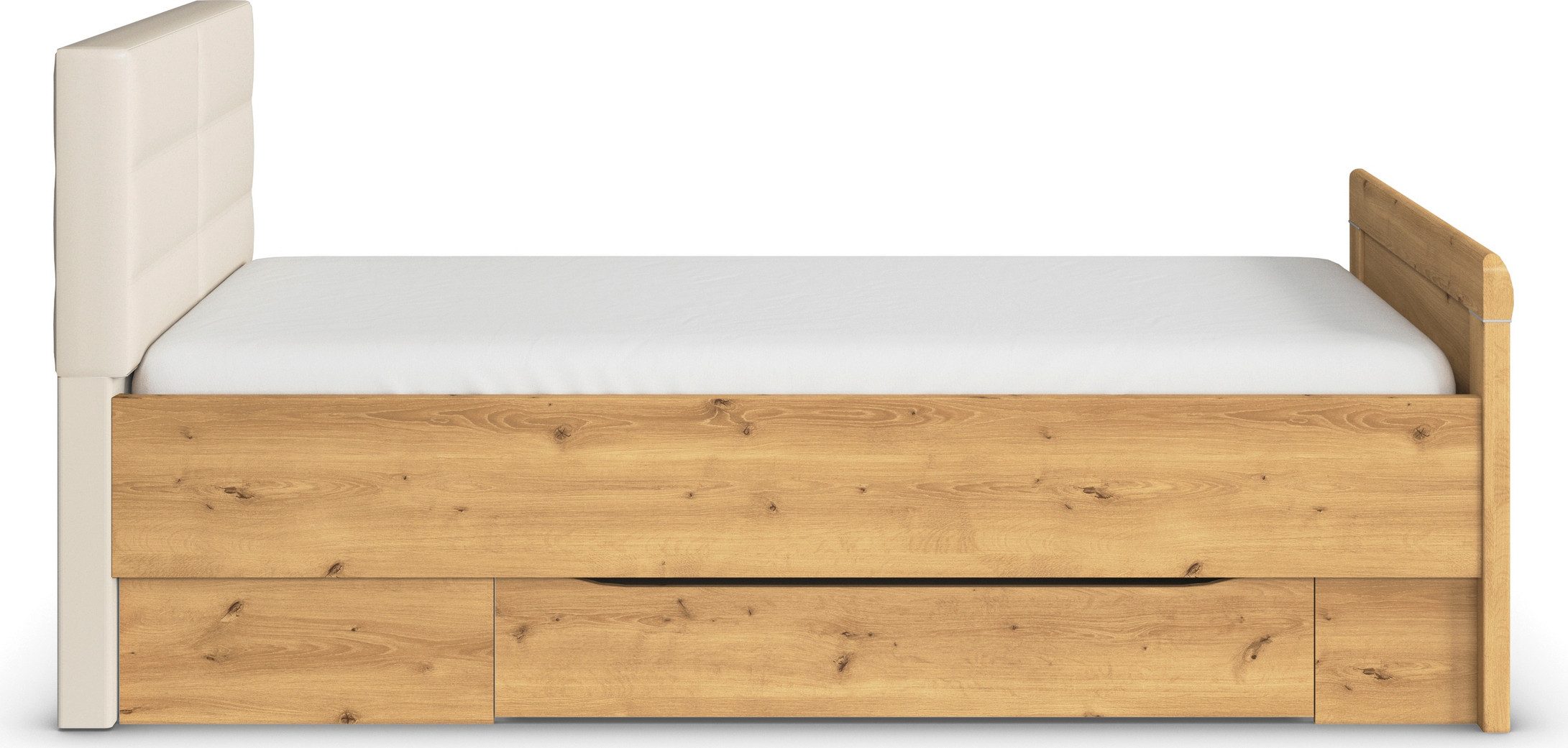 rauch Ledikant met bergruimte Bed Eenpersoons Stollenbed Bedkasten EVELYN in comfortabele hoogte met gestoffeerd hoofdeinde en lades made in germany