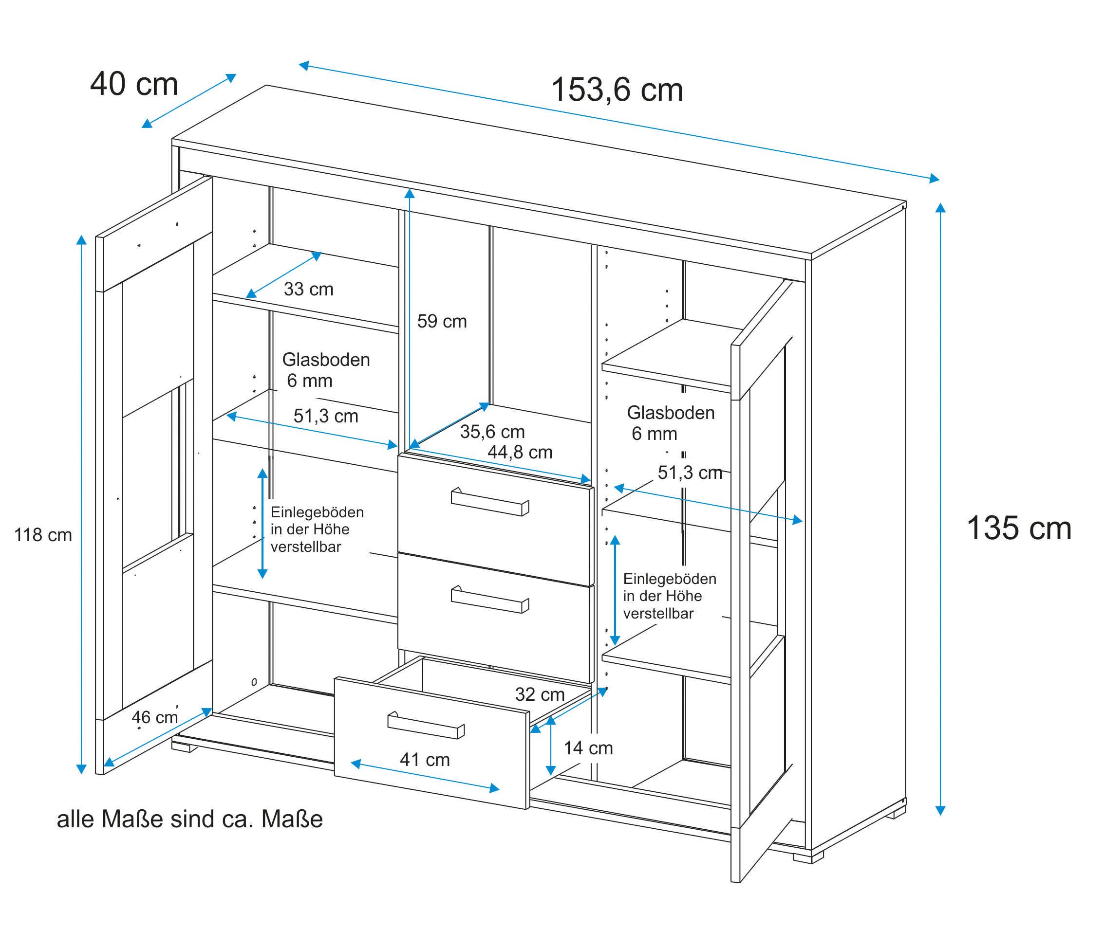 VOGL Möbelfabrik Highboard Breedte 154 cm