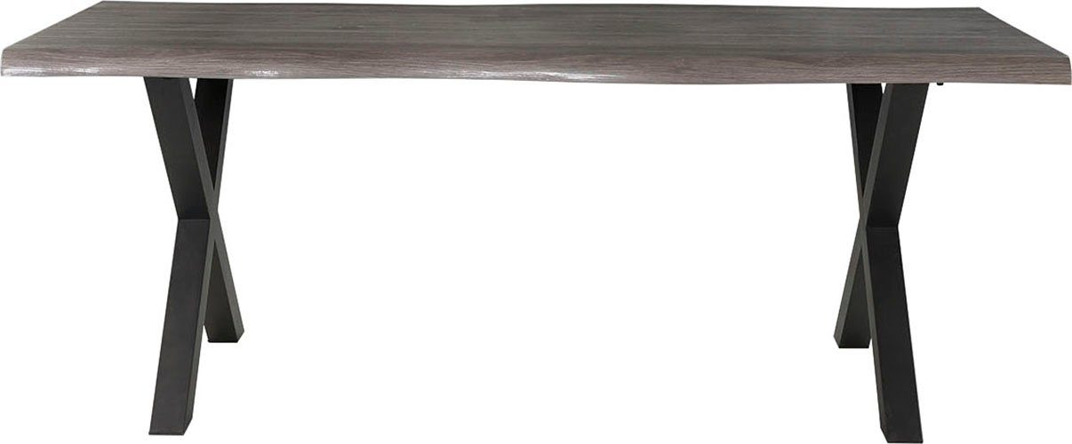 Jockenhöfer Gruppe Eettafel Marlon gebogen boomstam look en zwart onderstel eettafels maat 200 cm x 76 cm x 100 cm grijs