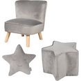 roba kinderzithoek lil sofa bestaand uit kinderfauteuil, kinderkruk en sierkussen in stervorm (set, 3-delig) grijs