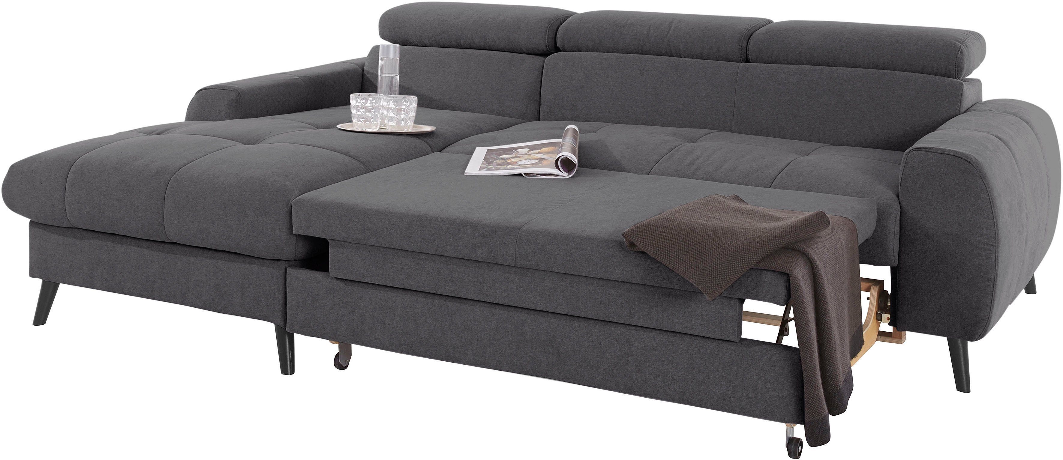 COTTA Hoekbank Mia L-vorm met 3 sierkussens keuze met bedfunctie, bedlade, verlichting & draadloze oplader