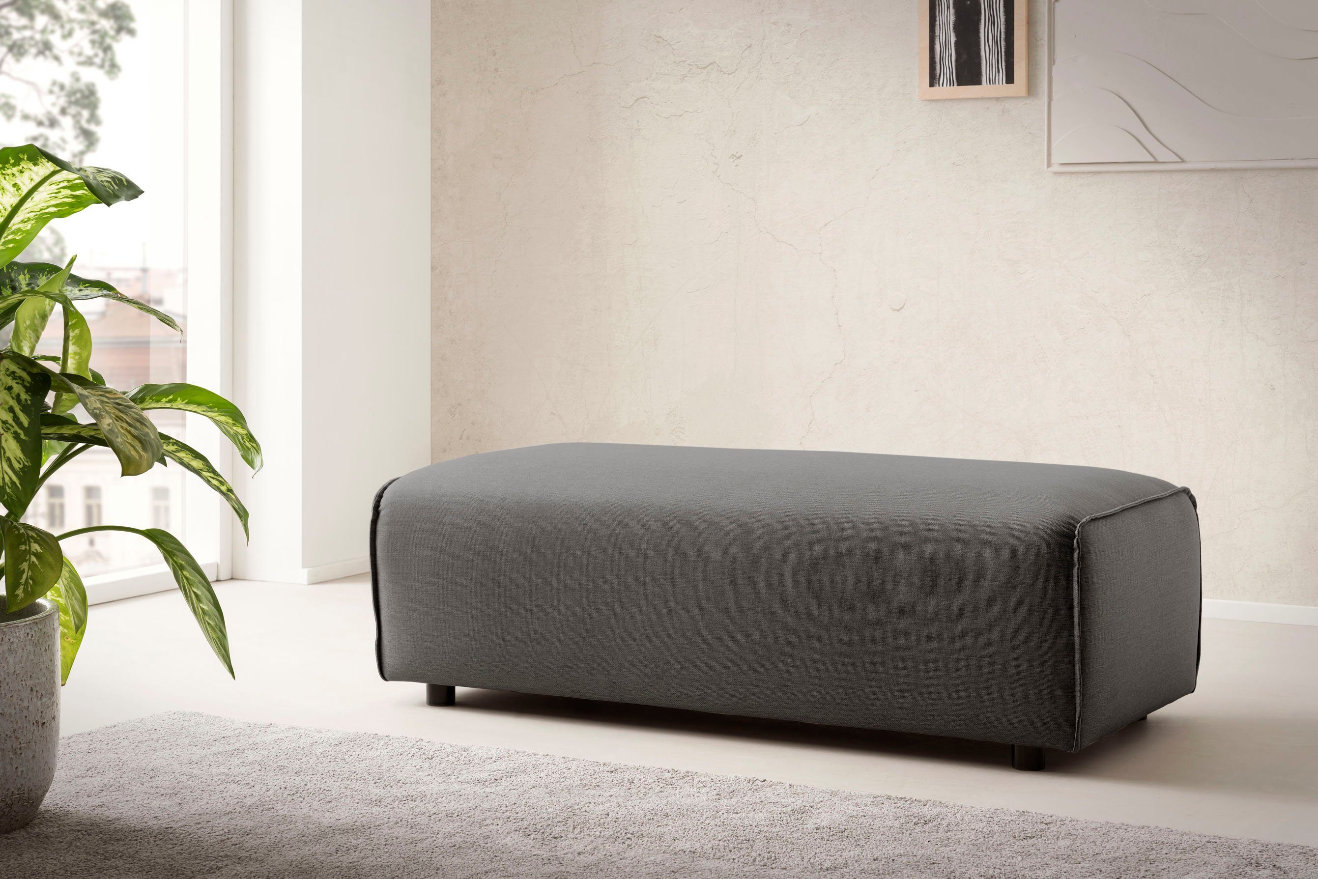 LeGer Home by Lena Gercke Hocker PIARA, poef met biesnaad in cord of linnenlook bij de serie piara, rechthoekig, zwarte voeten, comfortabel zitcomfort