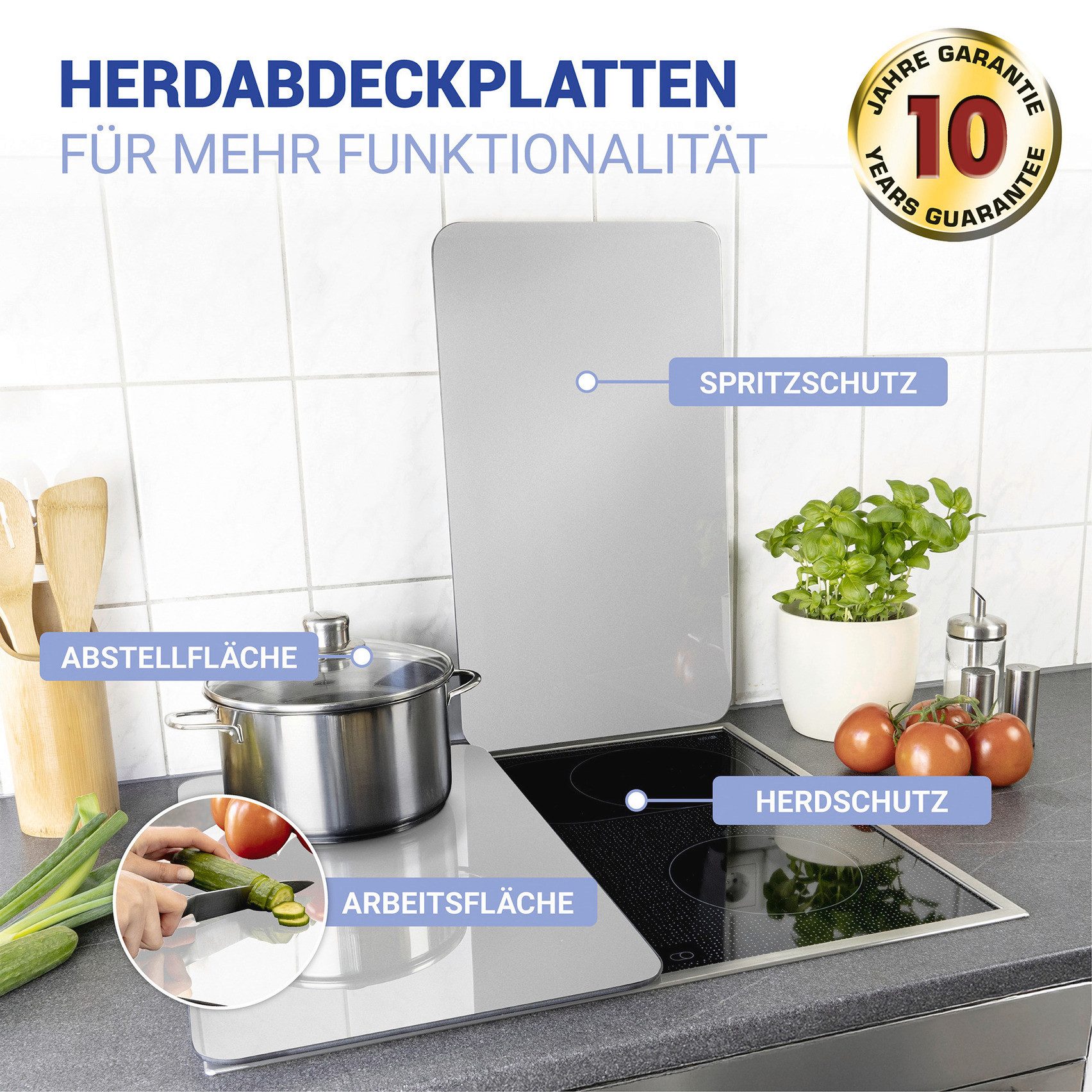 WENKO Kookplaatdeksel Universal Model Silber Kookplaatafdekking voor alle soorten kookplaten, krasvast, met antislipvoetjes (set, 2-delig)