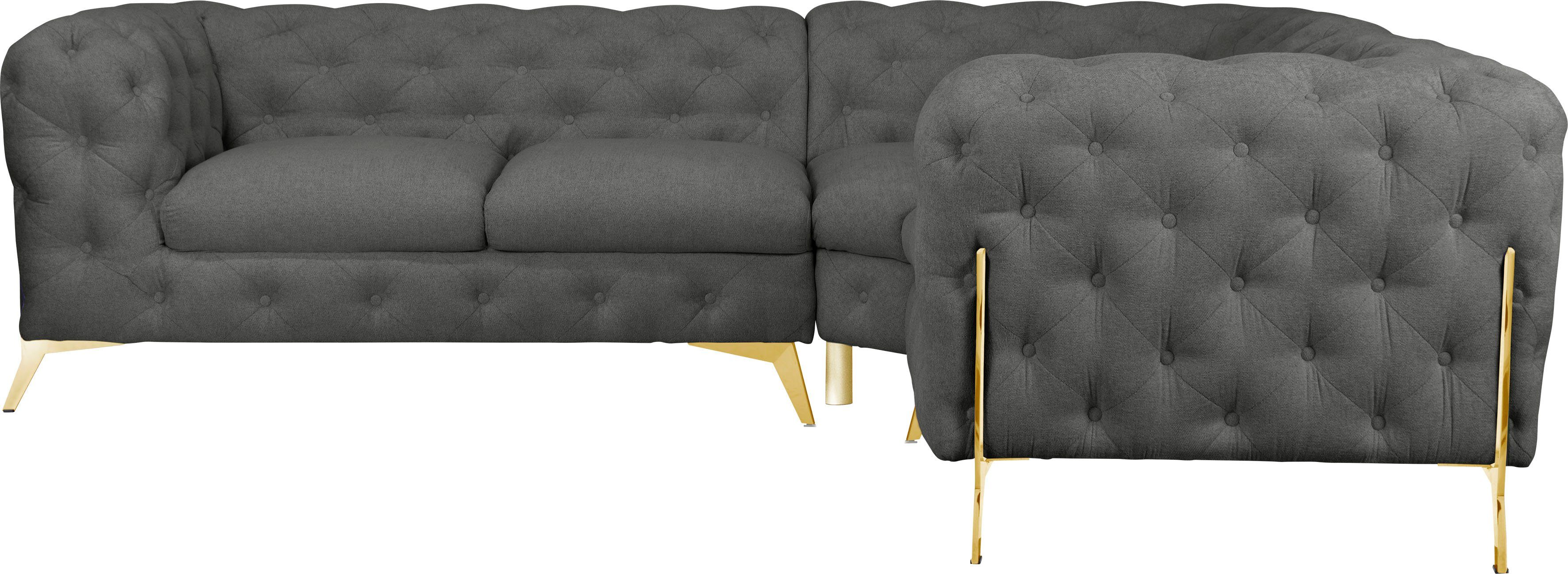 Leonique Chesterfield-bank Amaury L-vorm moderne chersterfield-look, breedte 262 cm, kleur van de poten ter keuze