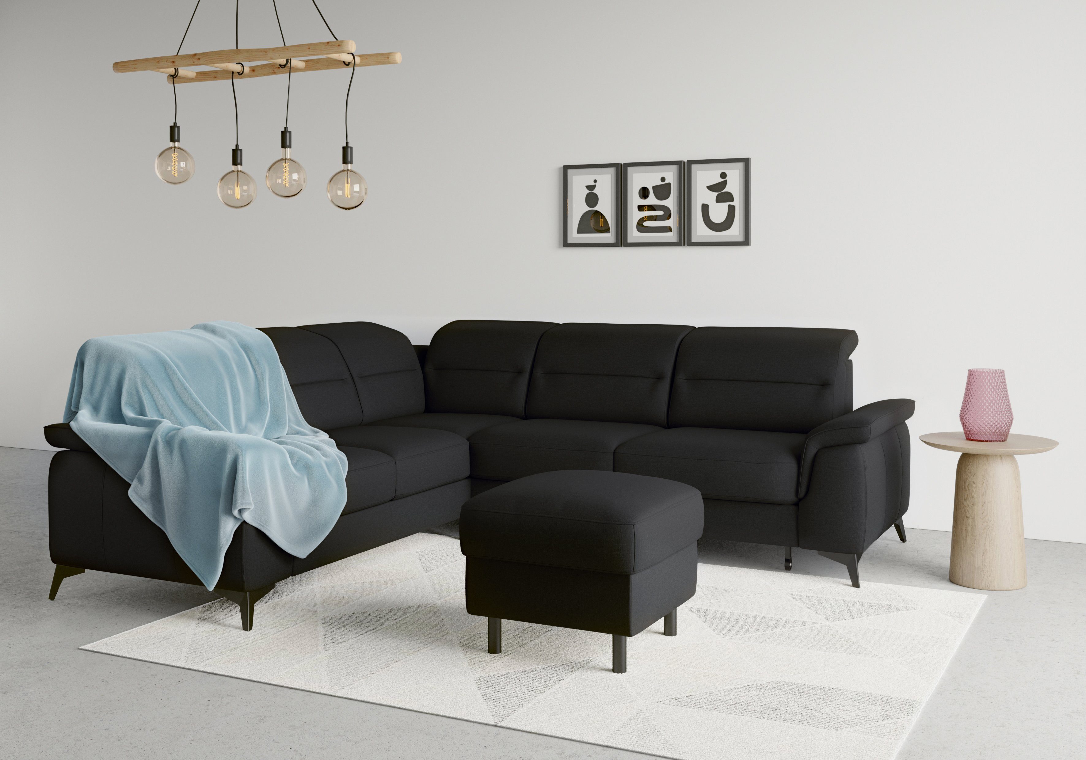 sit&more Hoekbank Sinatra L-vorm optioneel met verstelbare hoofdsteun en armleuning, metalen poten
