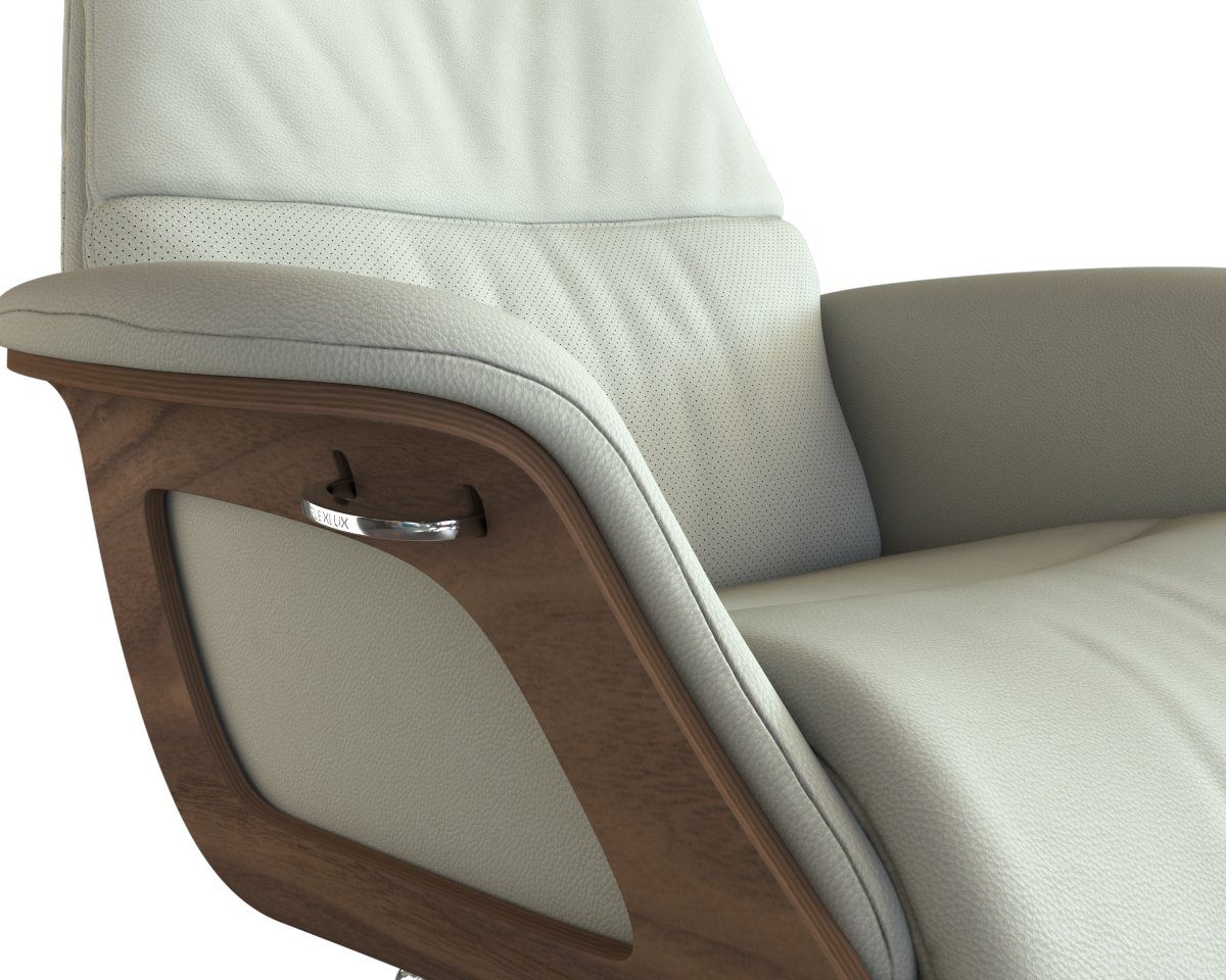 FLEXLUX Relaxfauteuil Clement relaxstoel, gestoffeerde stoel, ligstoel, TV-stoel, Rug- & hoofdverstelling, draaibaar, armleuning walnoot, voet aluminium