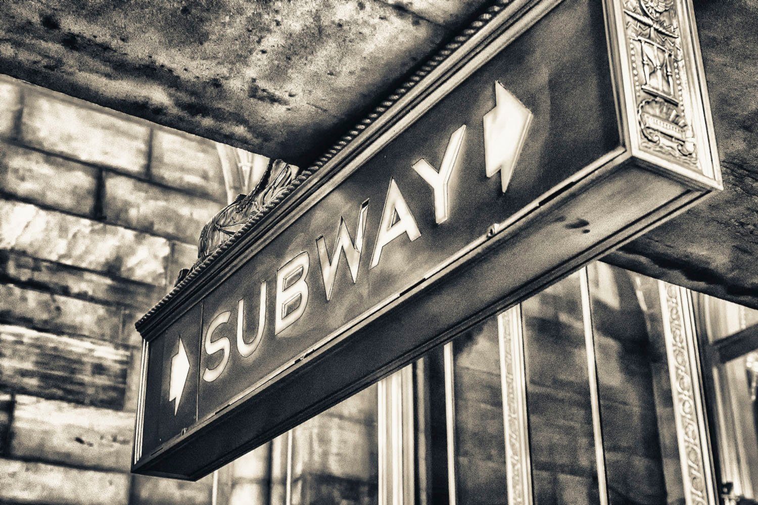 queence Artprint op acrylglas SUBWAY bord Fine Art-print in galeriekwaliteit foto schilderijen zwart