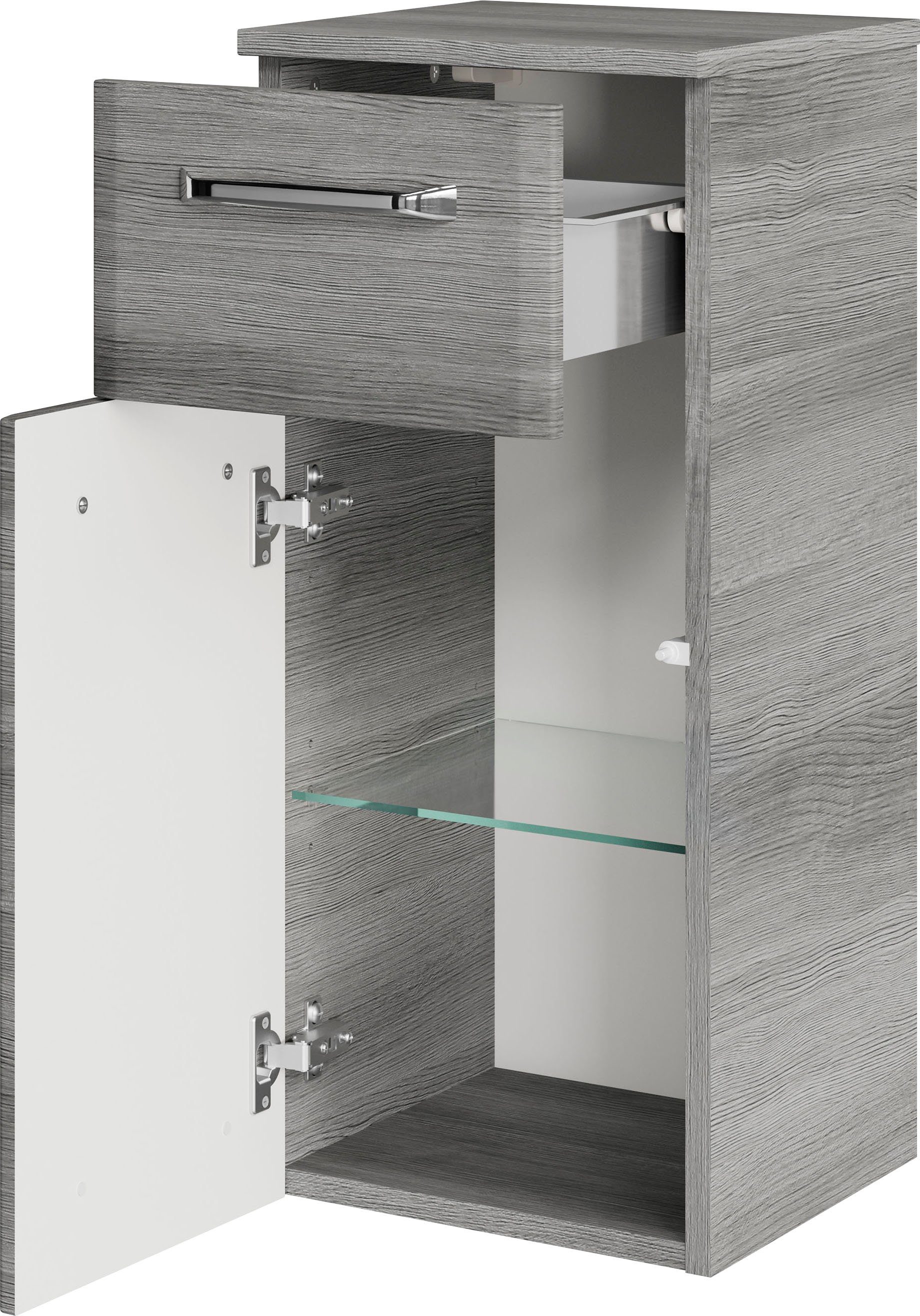 Saphir Badkamerserie Quickset 5-delig, glazen wastafel en LED-spiegelkast Hoge kast, onderkast, hangend kastje, inclusief deurdemper (6-delig)