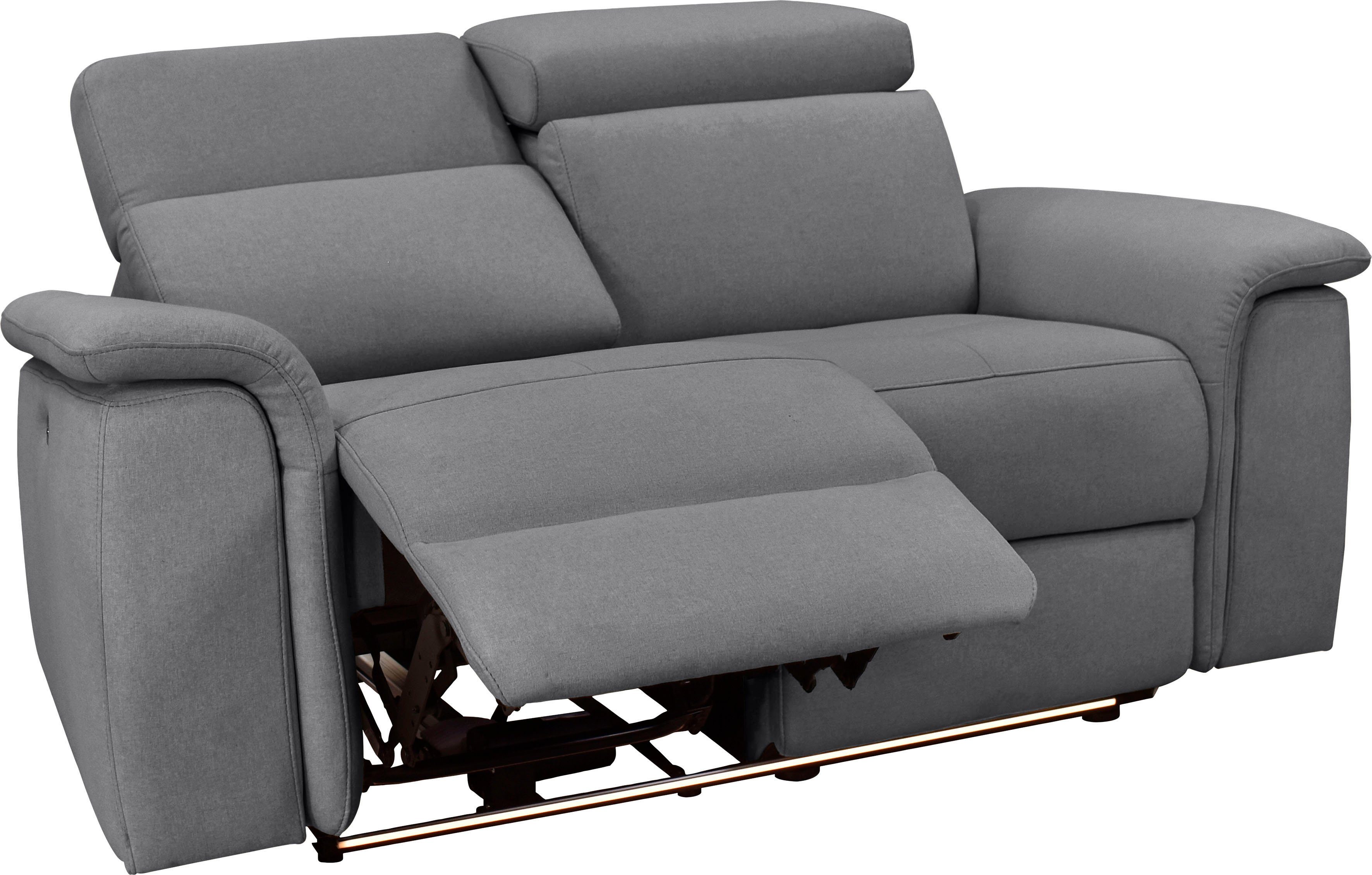 Places of Style 2-zitsbank Pareli 172 cm, handmatige en elektrische relaxfunctie USB, hoofdsteunverstelling, LED, in echt leer, kunstleer, web