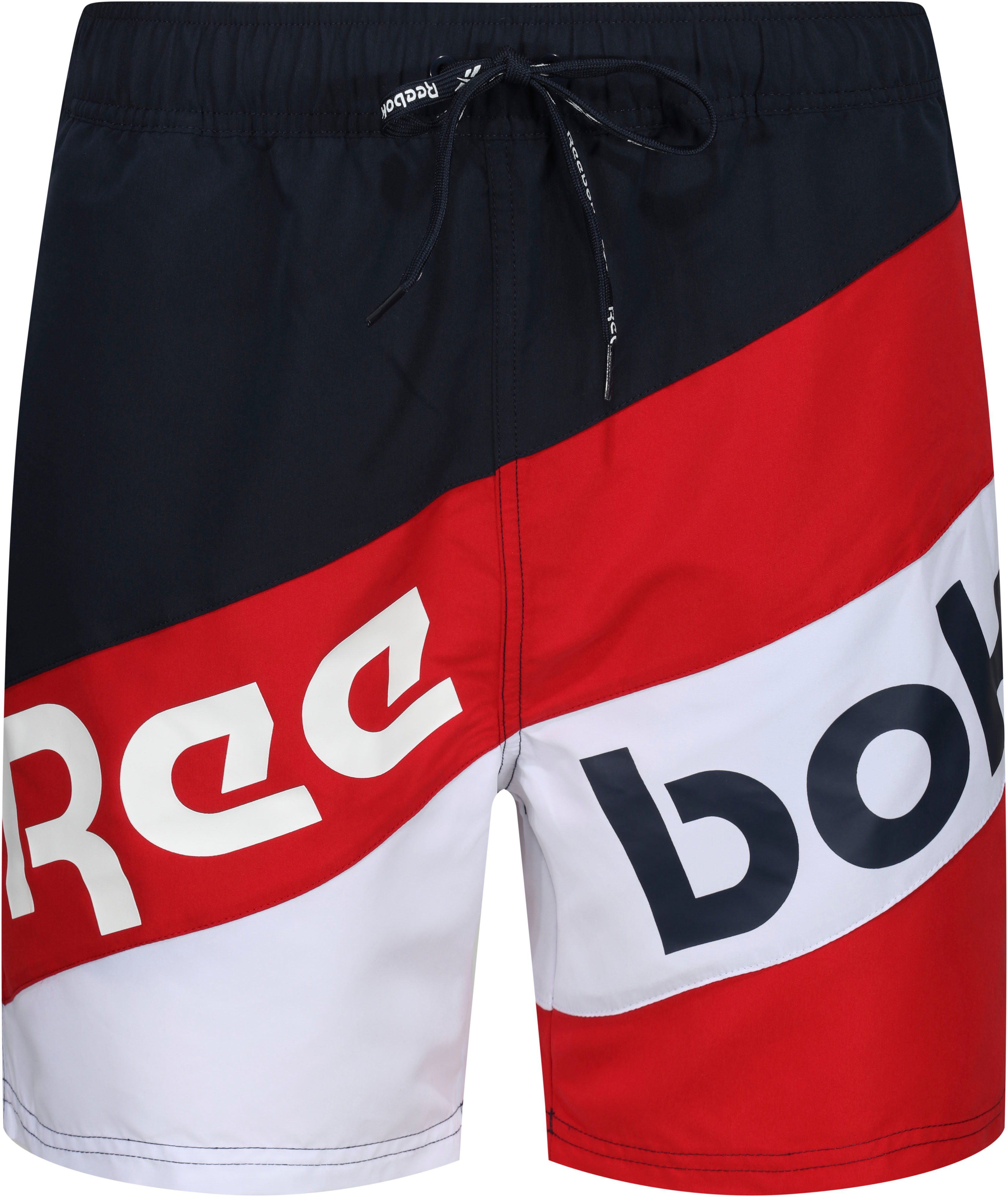 Reebok Zwemshort Ryan asymmetrisch gestreept, gesplitste logo tekst