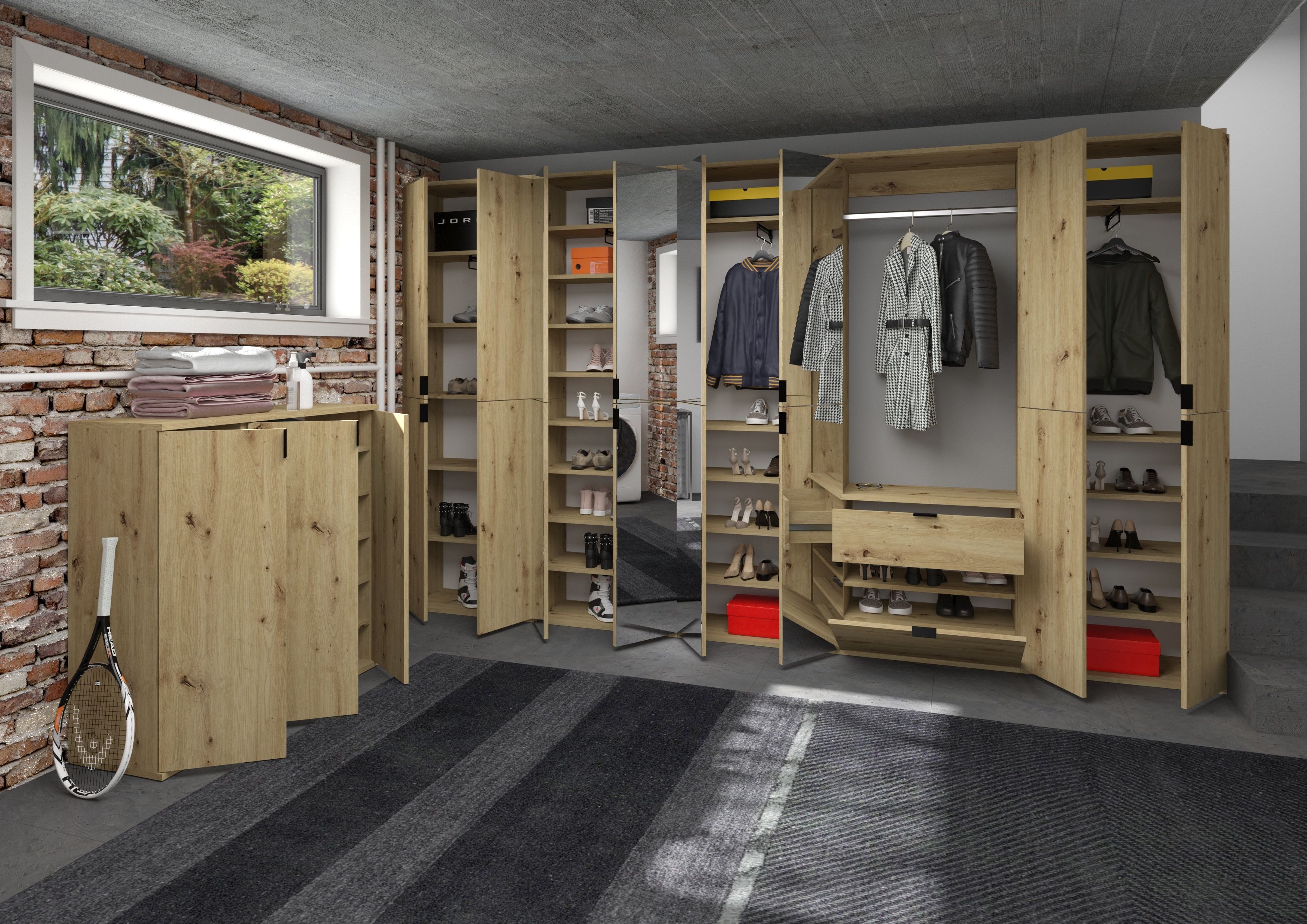 INOSIGN Halmeubelset Trondheim, Breedte 183 cm, 5-delig, bestaande uit: 2x garderobekast, 1 commode, 1 kledingstang, 1 legplank (set, 4-delig)