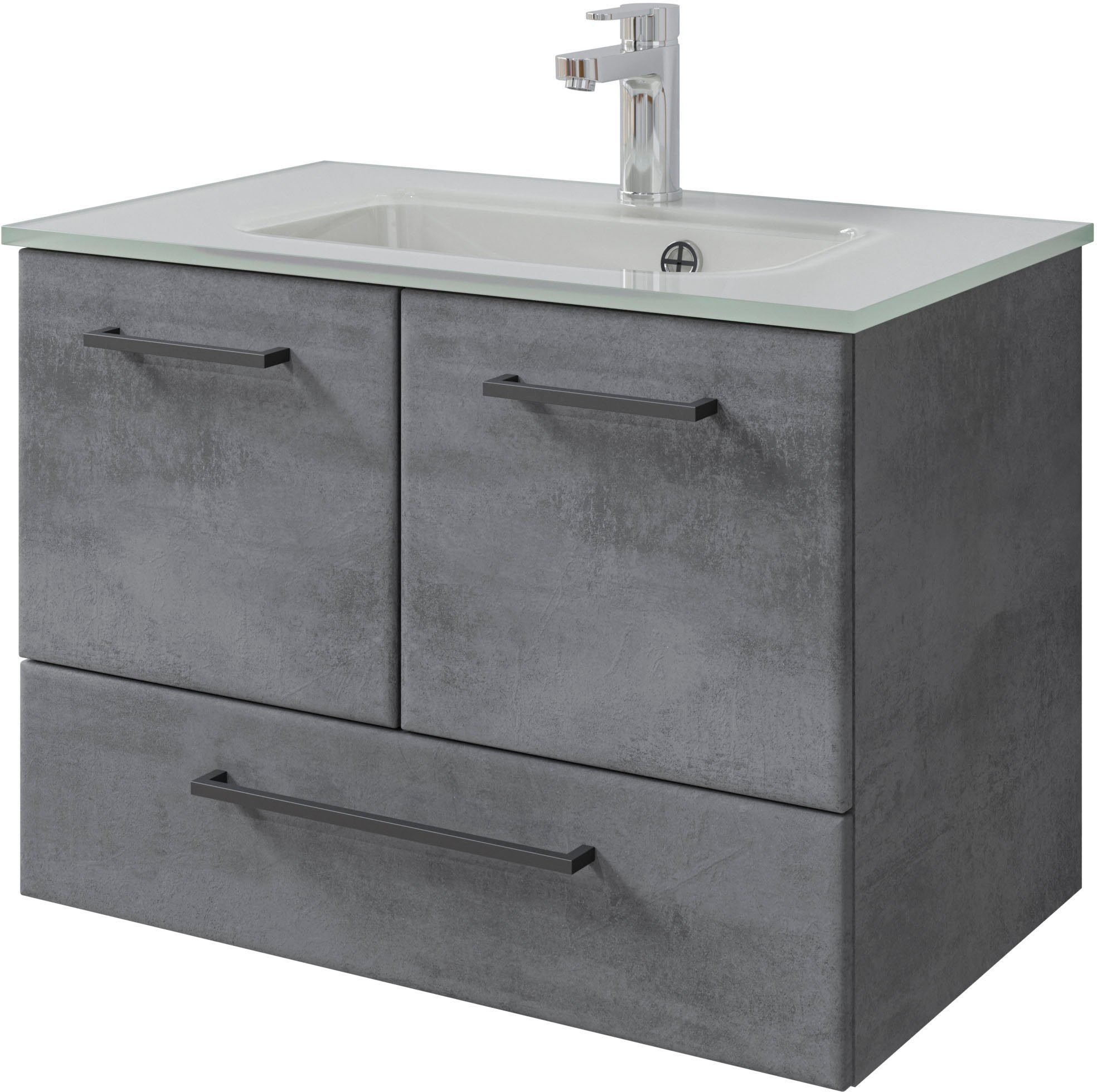 Saphir Badkamerserie Quickset 945 glazen wastafelonderkast met onderkast, 74 cm breed, wastafelmeubel (1 stuk)