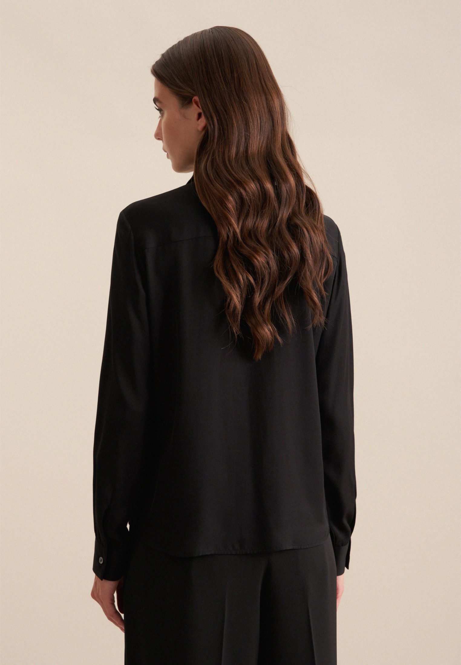 seidensticker Overhemdblouse Zwarte roos Lange mouwen kraag uni