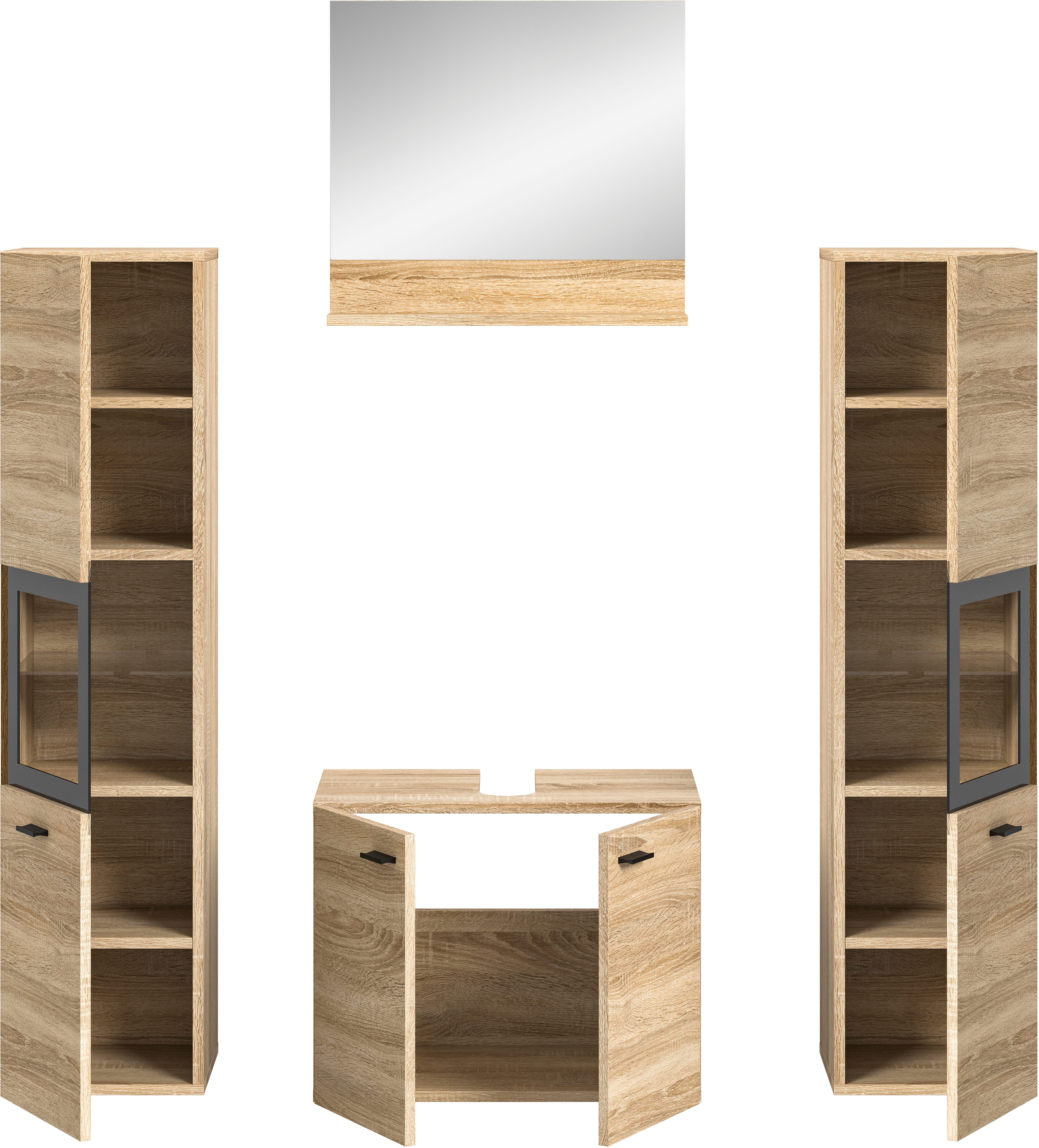 welltime Badmeubelset Tampa, breedte 137cm, 4-delig Wastafelonderkast, spiegel, hoge kast (4 stuks)