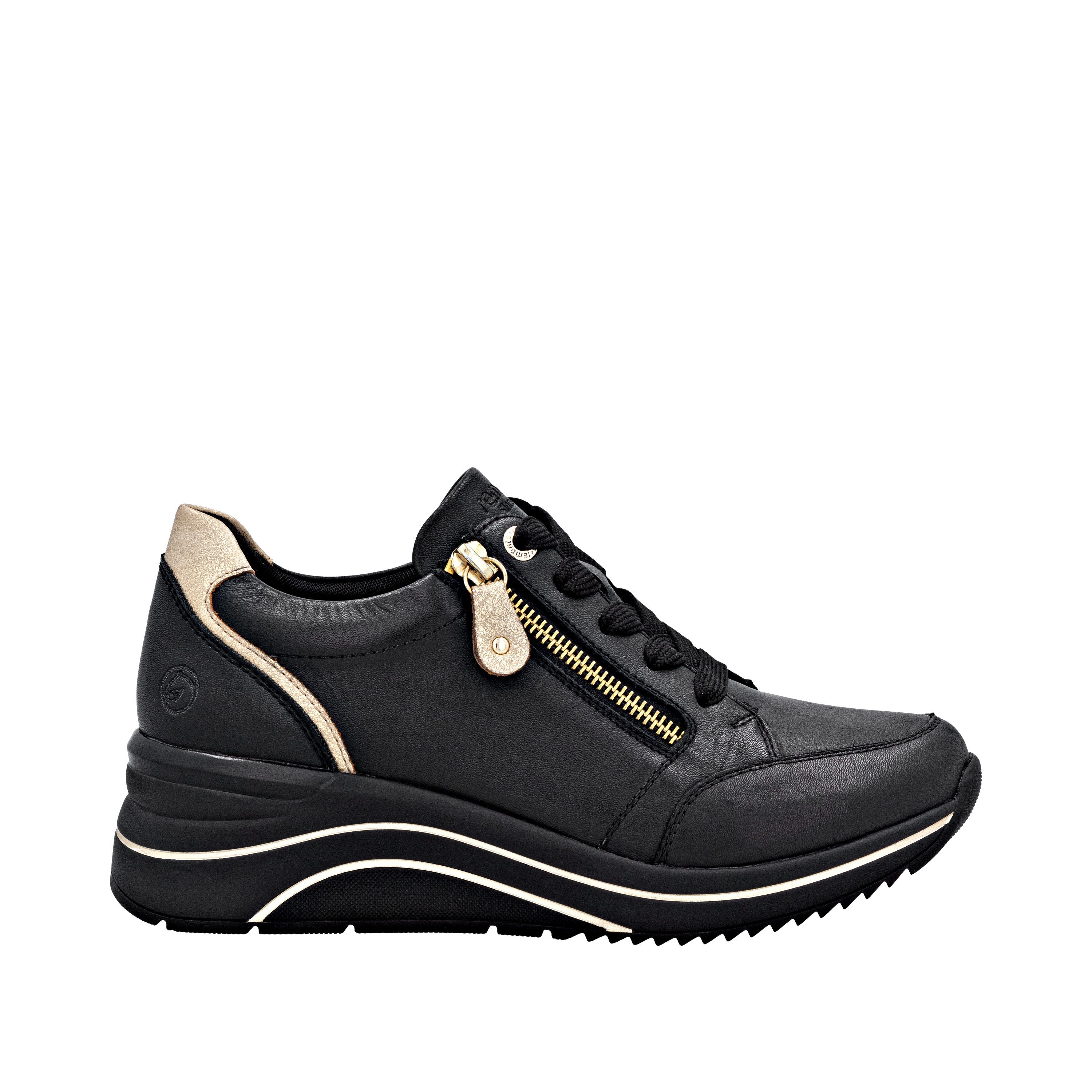 Remonte Sneakers met sleehak , vrijetijdsschoen, lage schoen, veterschoen met goudkleurige logo-hanger