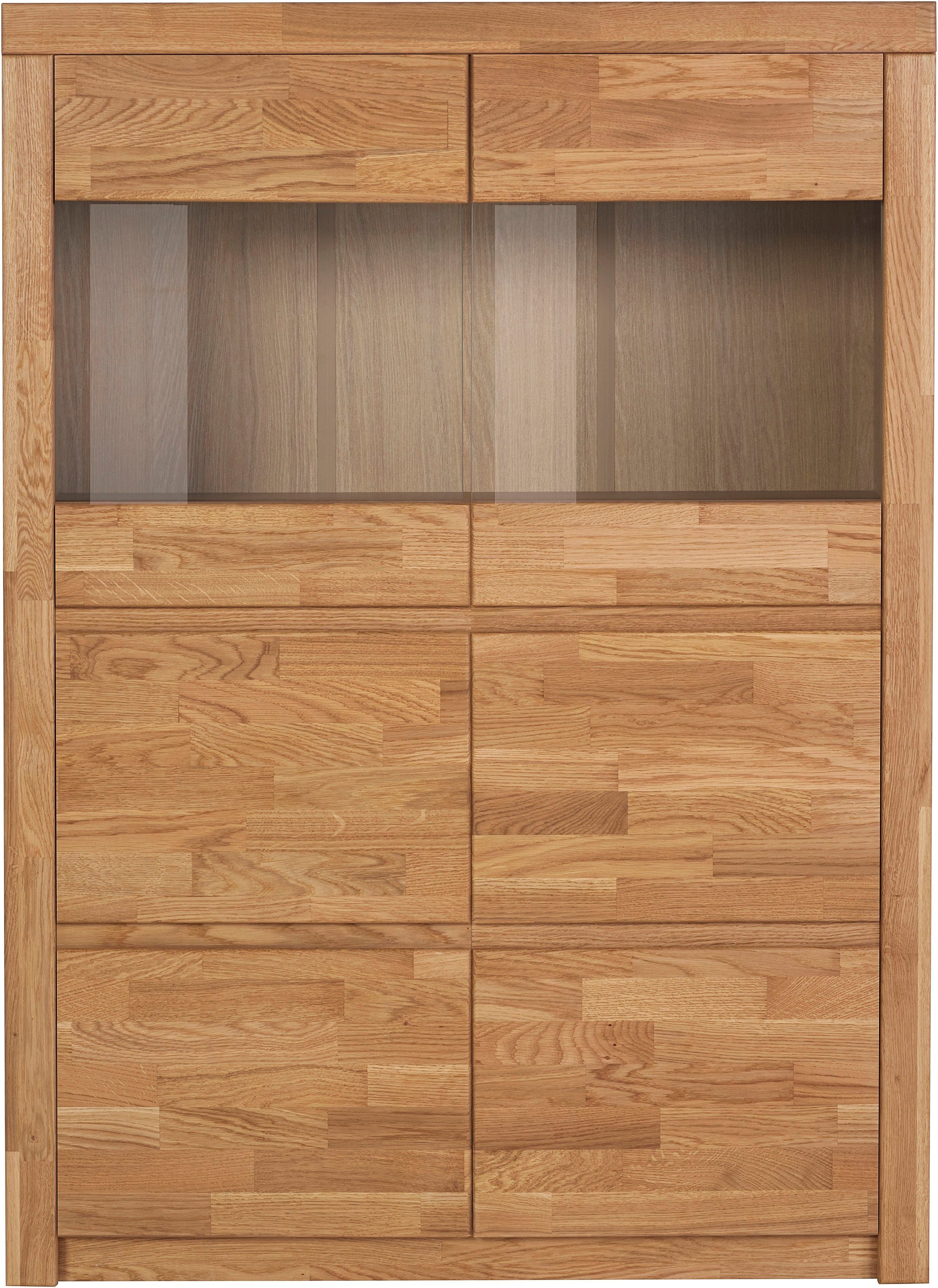 Home affaire Highboard Silkeborg mooie greeploze look, gedeeltelijk massief highboards maat 90x35x125 cm bruin
