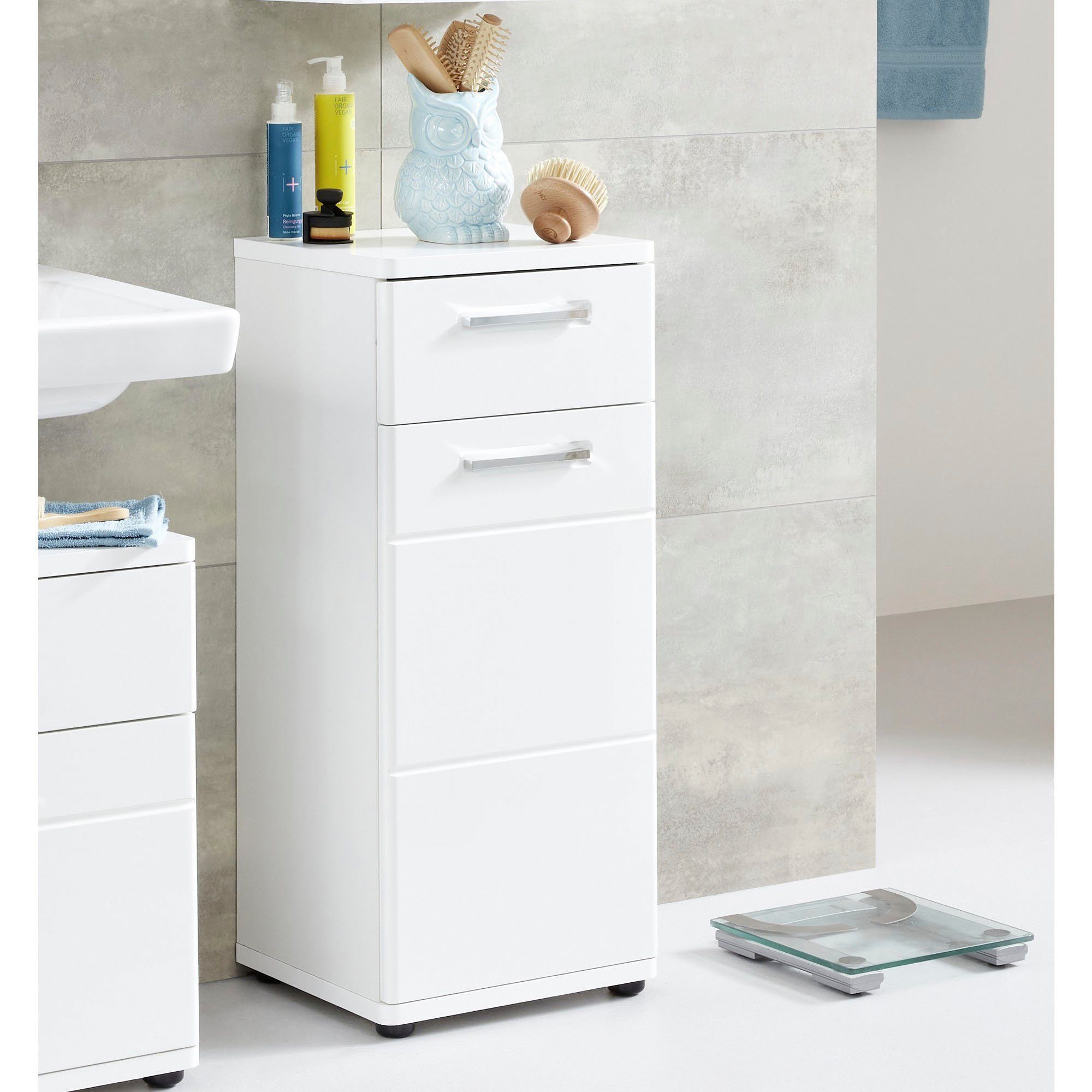 welltime Onderkast Mora Badkommode in wit met lade en 2 vakken - (B/D/H) 37/34/87 cm