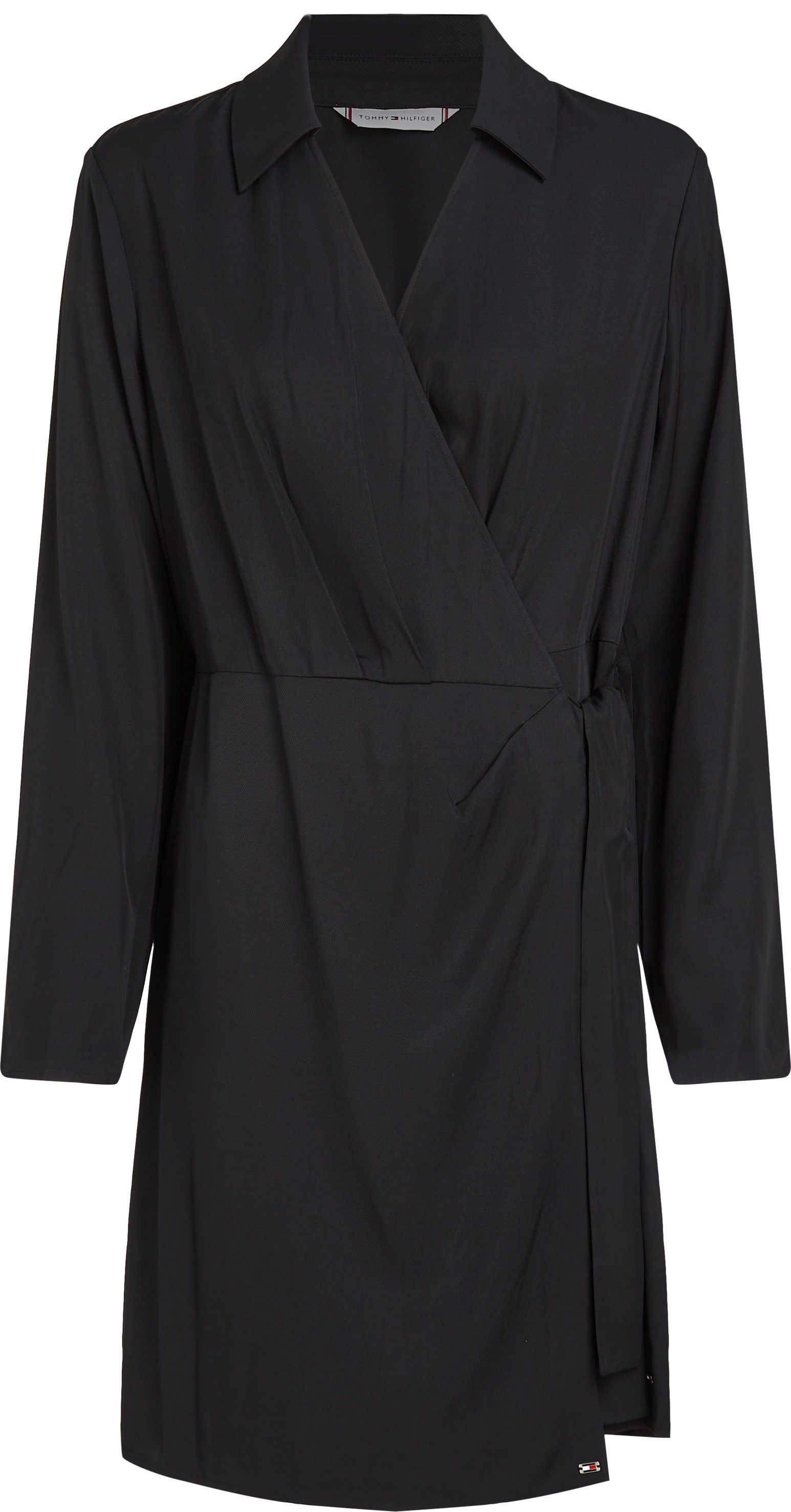 Tommy Hilfiger Wikkeljurk FLUID VIS LS WRAP SHORT DRESS in wikkelontwerp, met metalen label