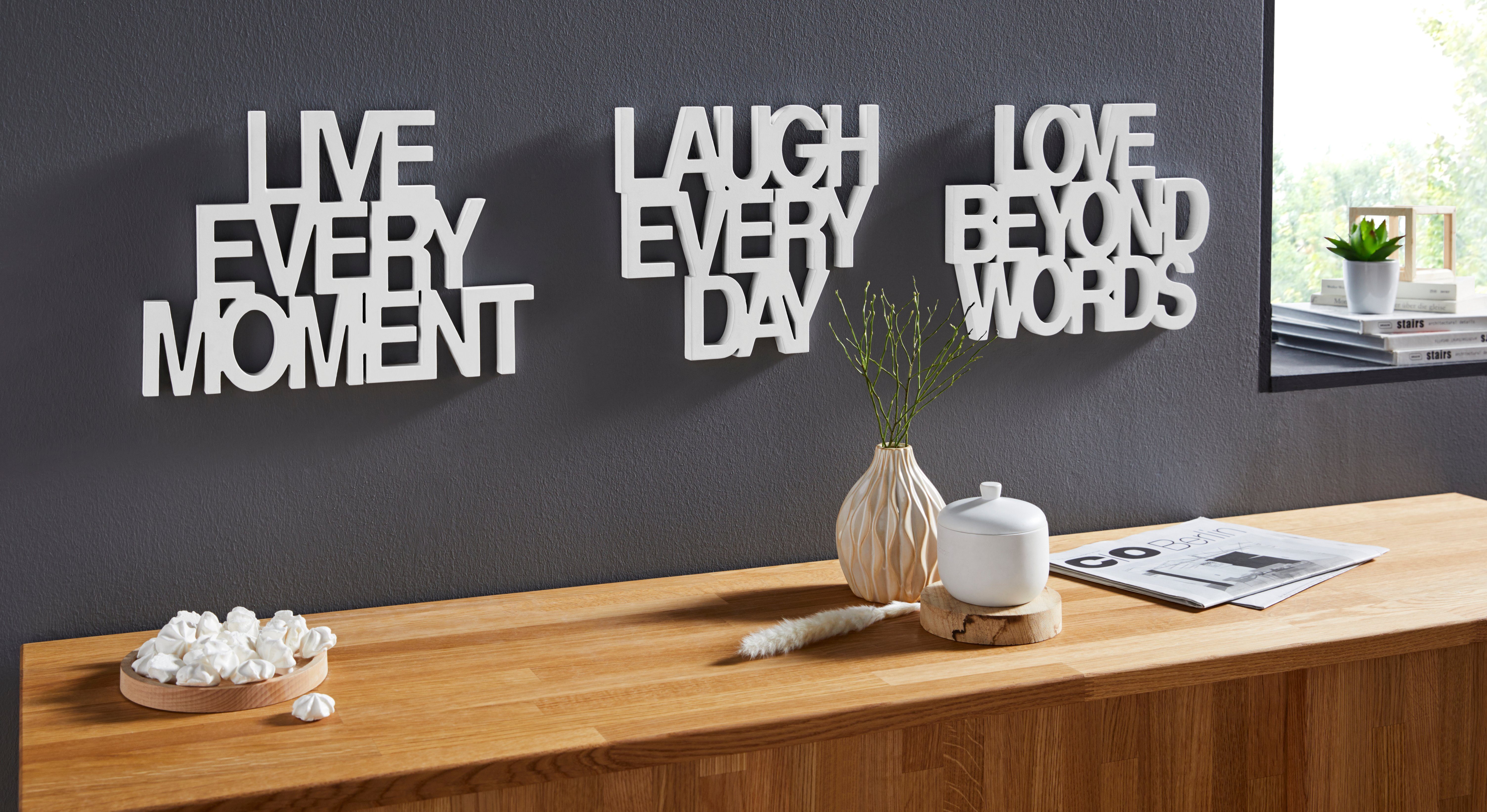 andas Sierobject voor aan de wand Opschrift Live every Moment - Love beyond Words - Laugh...