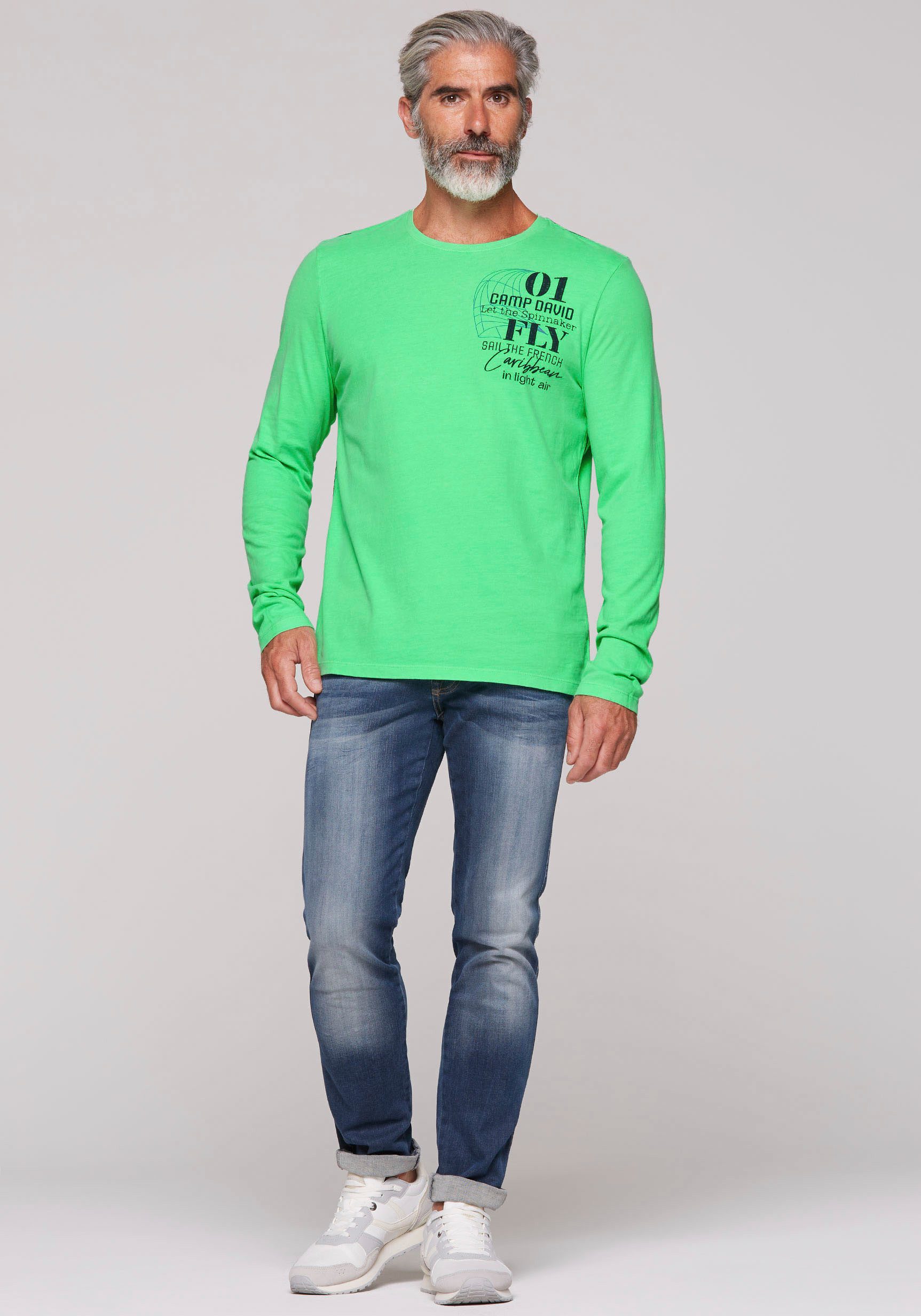 CAMP DAVID Shirt met lange mouwen met print op de achterkant