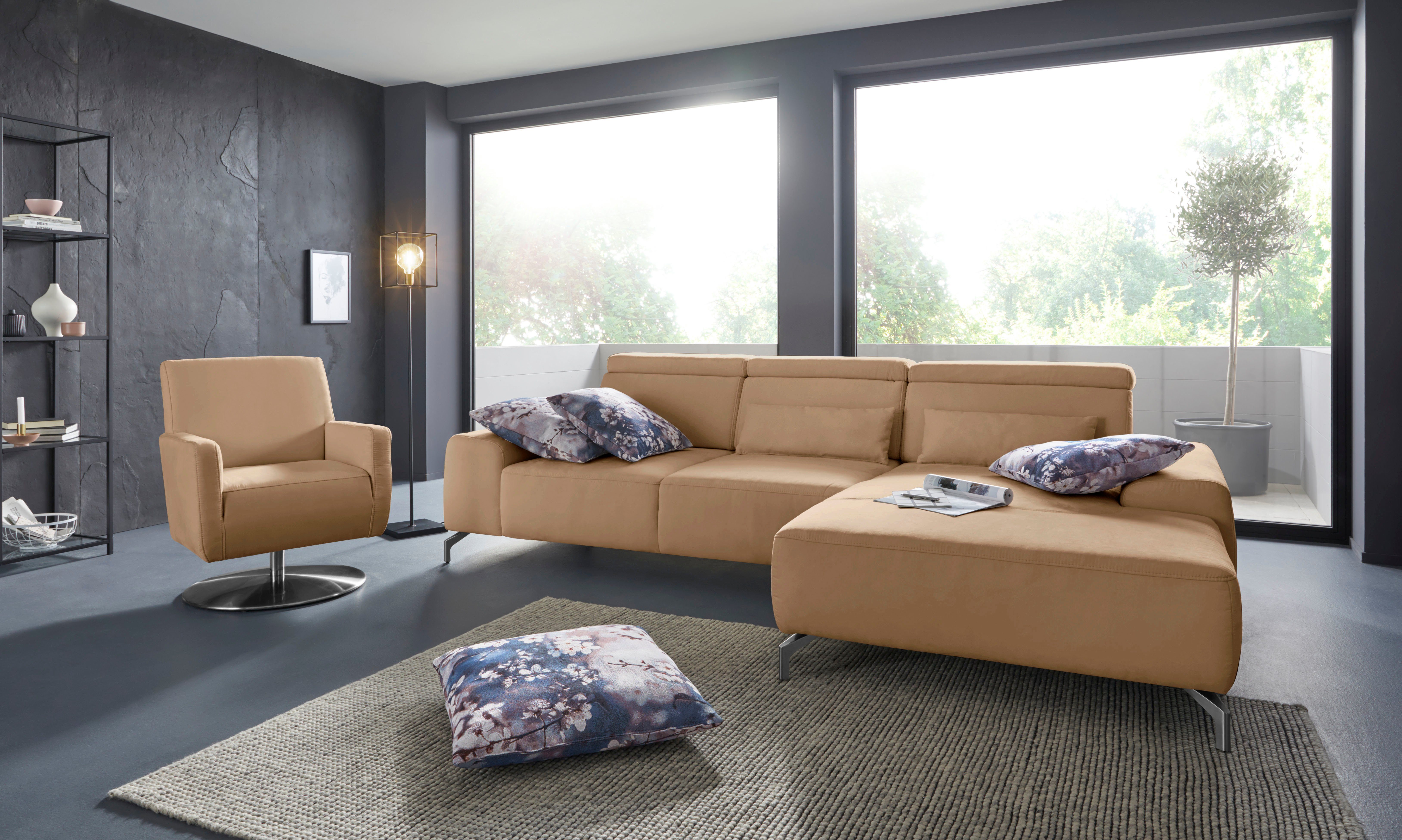 sit&more Hoekbank Gizeh L-vorm Poothoogte 15 cm, inclusief zitdiepteverstelling en verstelbare hoofdsteun