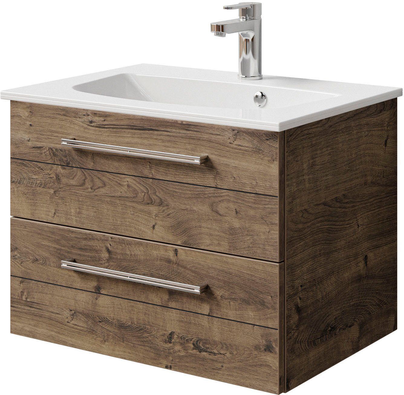 Saphir Wastafelonderkast Serie 6025 Mineralmarmor-Waschtisch mit Unterschrank, 67 cm breit (2-delig)