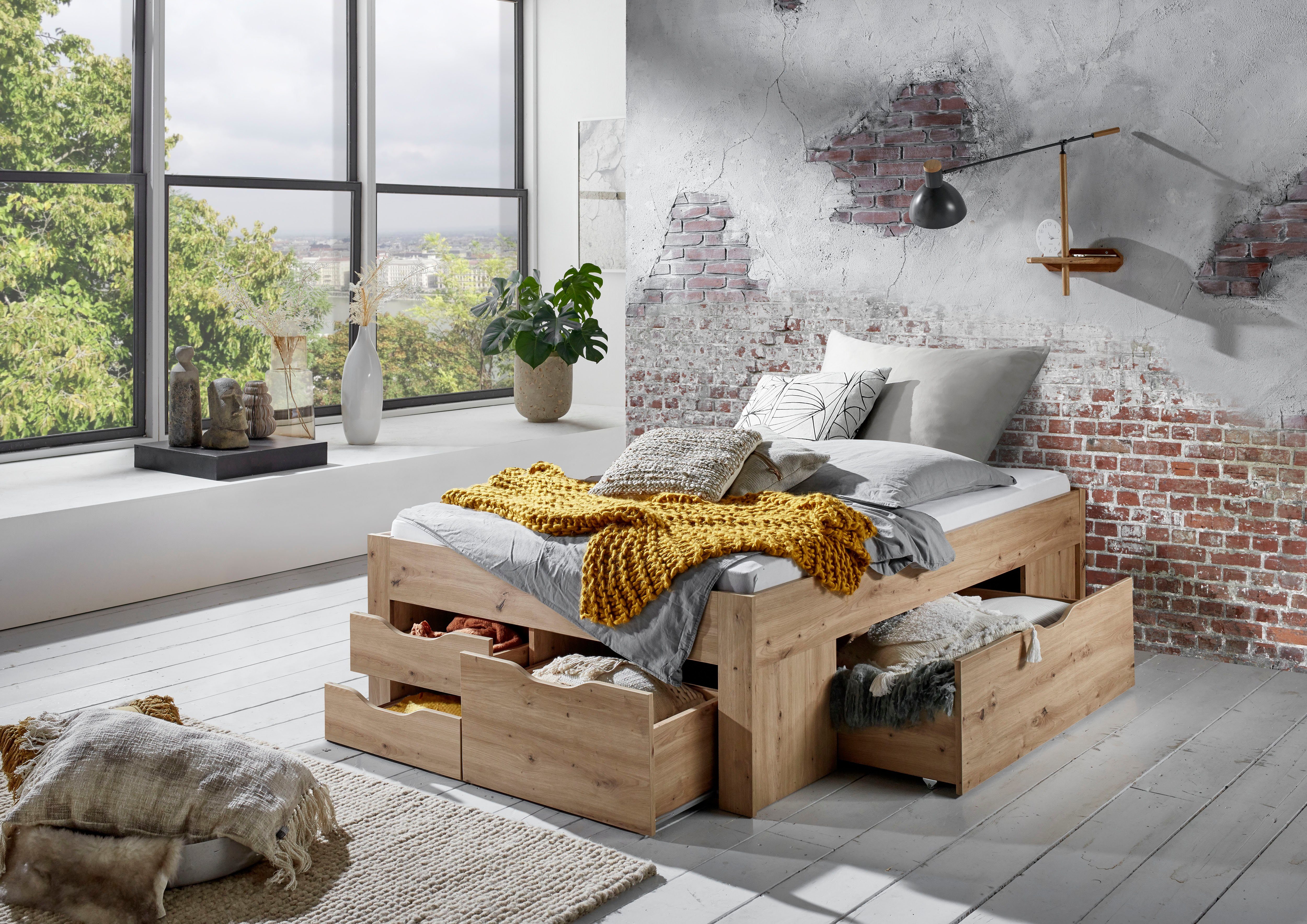 Relita Ledikant met bergruimte met laden en matras, 2 breedten, 2 decorkleuren melamine