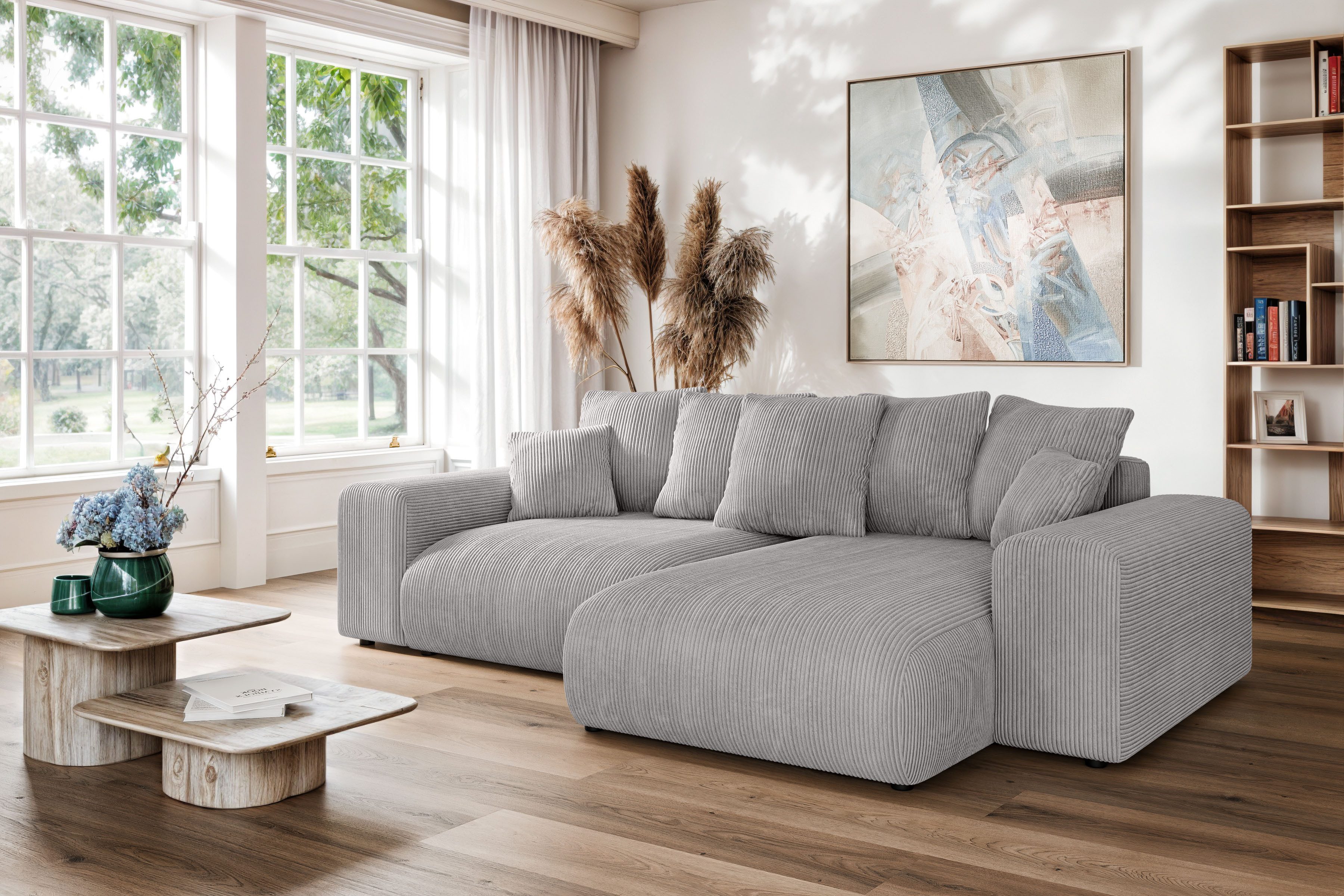 Home affaire Hoekbank LAKESIDE met bedfunctie en bedlade, B/D/H 257/166/84 cm L-vorm, recamiere aan beide zijden monteerbaar, golfondersteuning