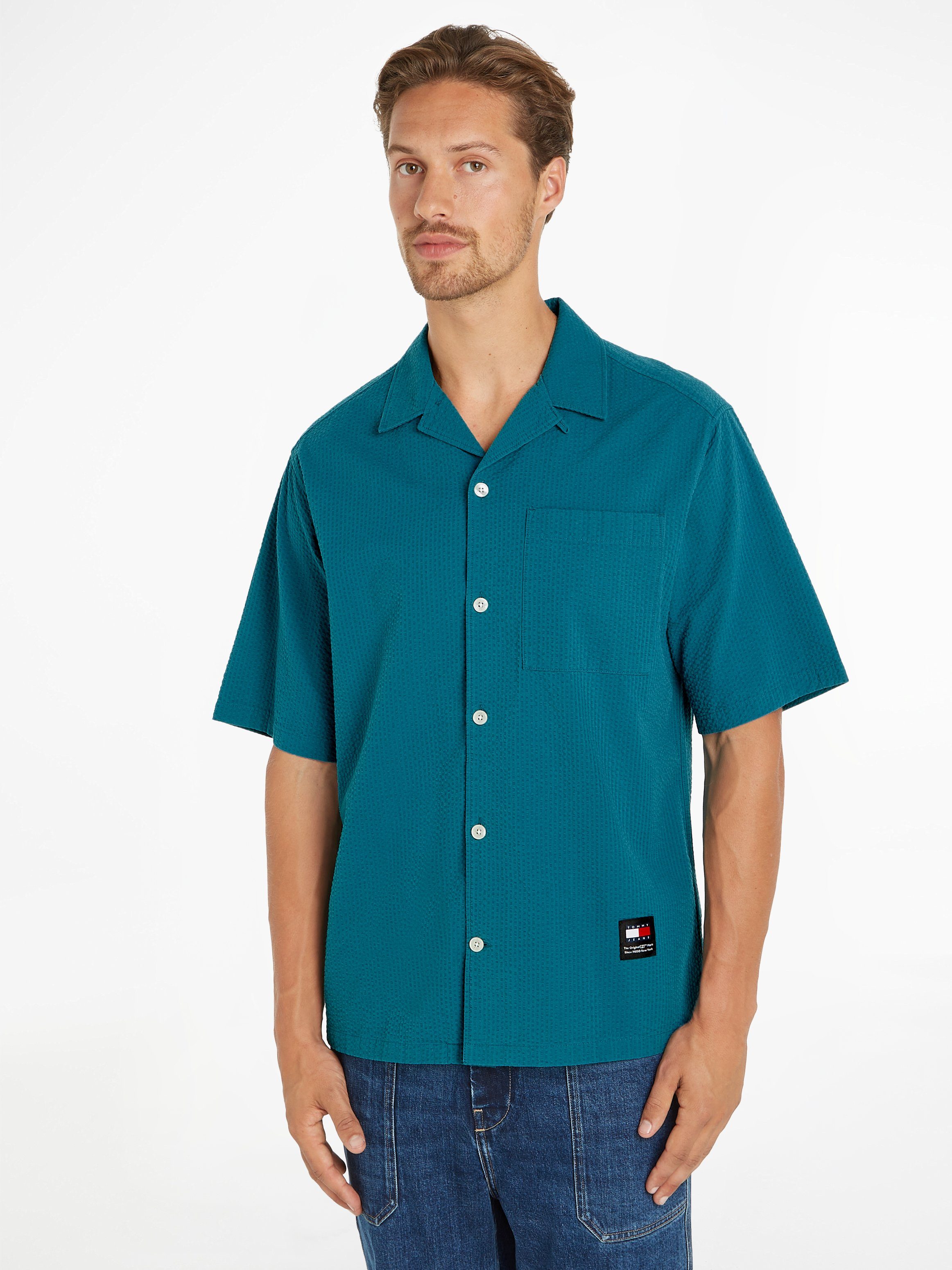 TOMMY JEANS Overhemd met korte mouwen TJM RLX SEERSUCKER CAMP SHIRT heren overhemden maat XXL groen